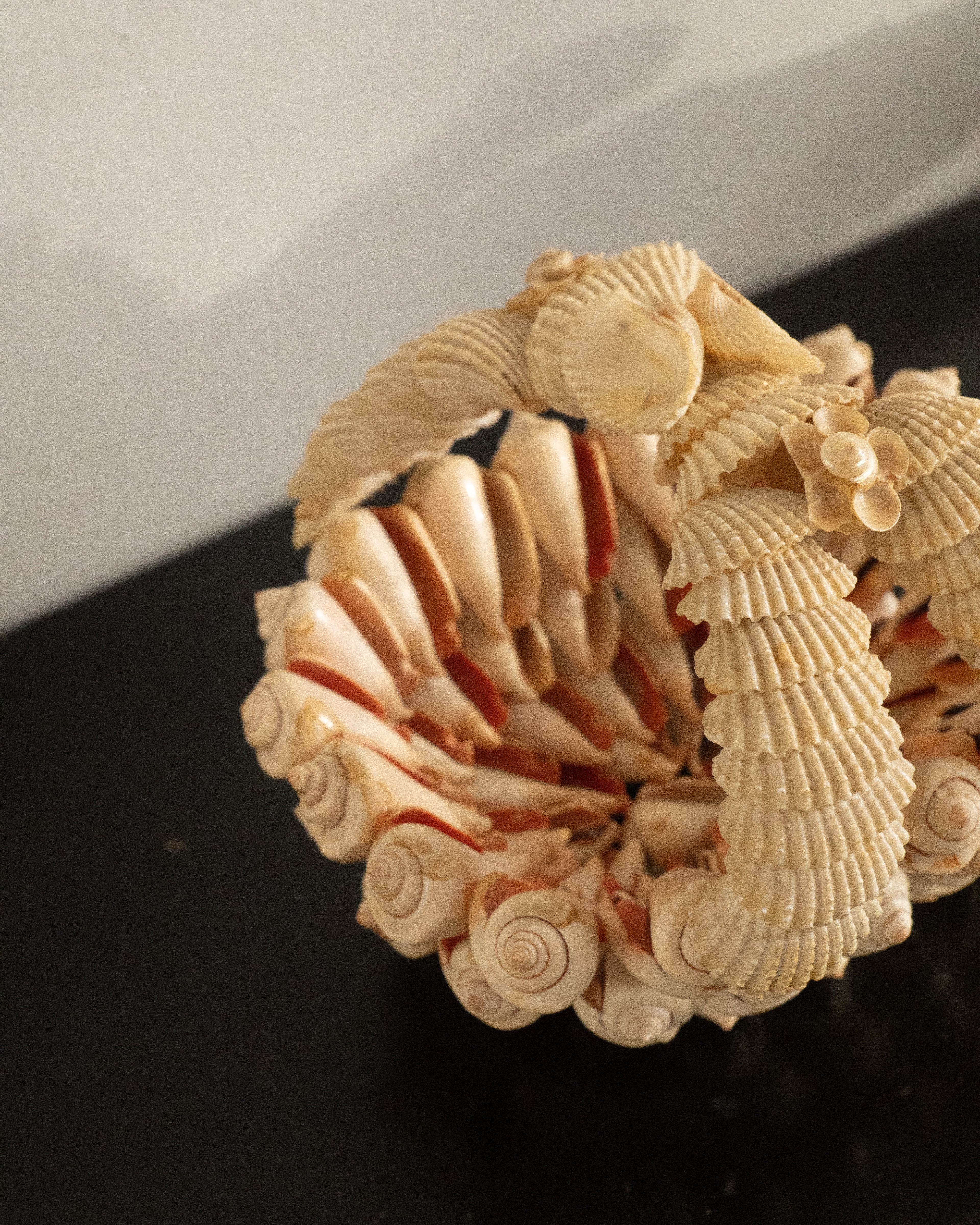 1970s seashell sculpture in the form of a basket