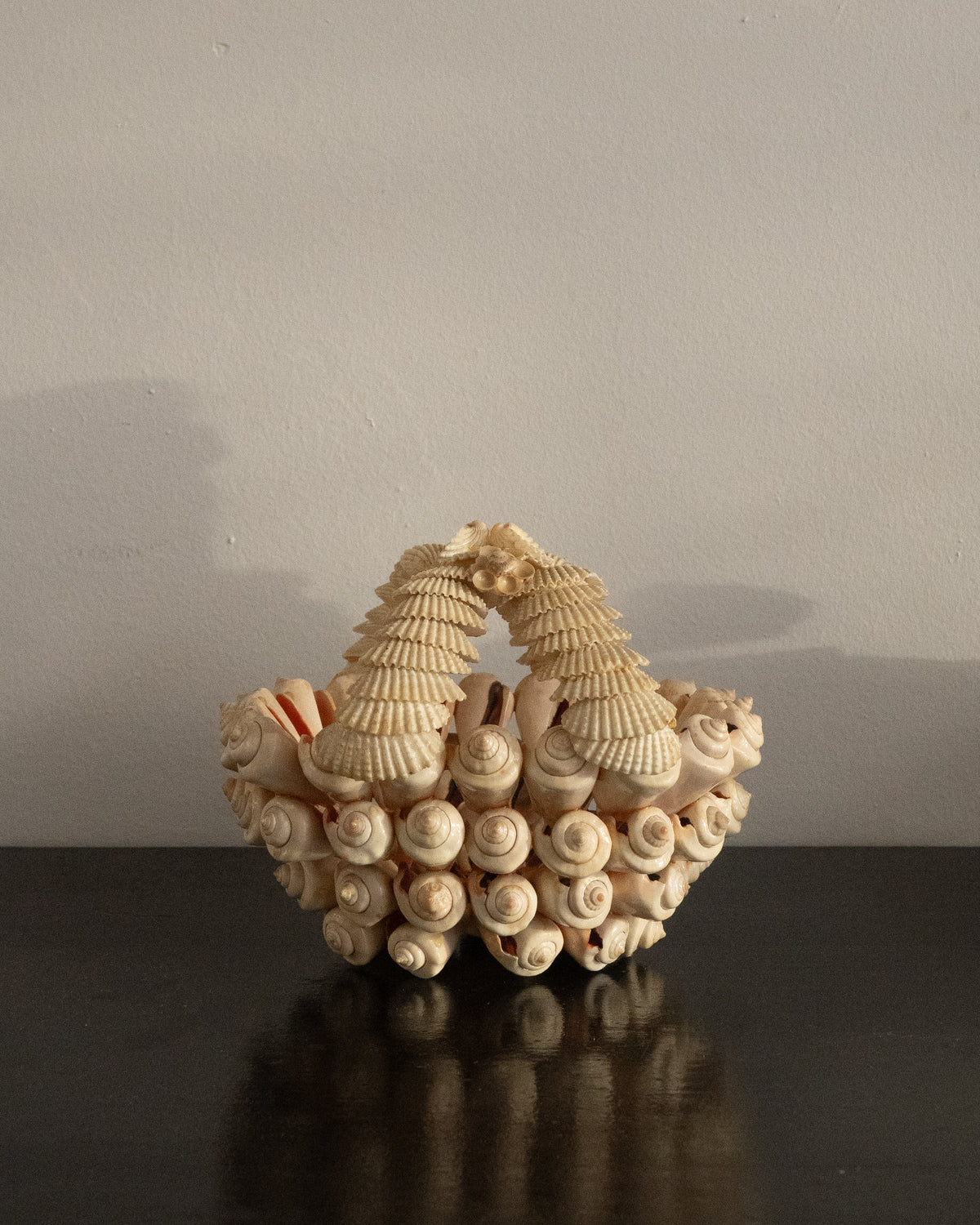 1970s seashell sculpture in the form of a basket