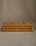 Tramp art matchstick box with sliding lid and red fabric lining