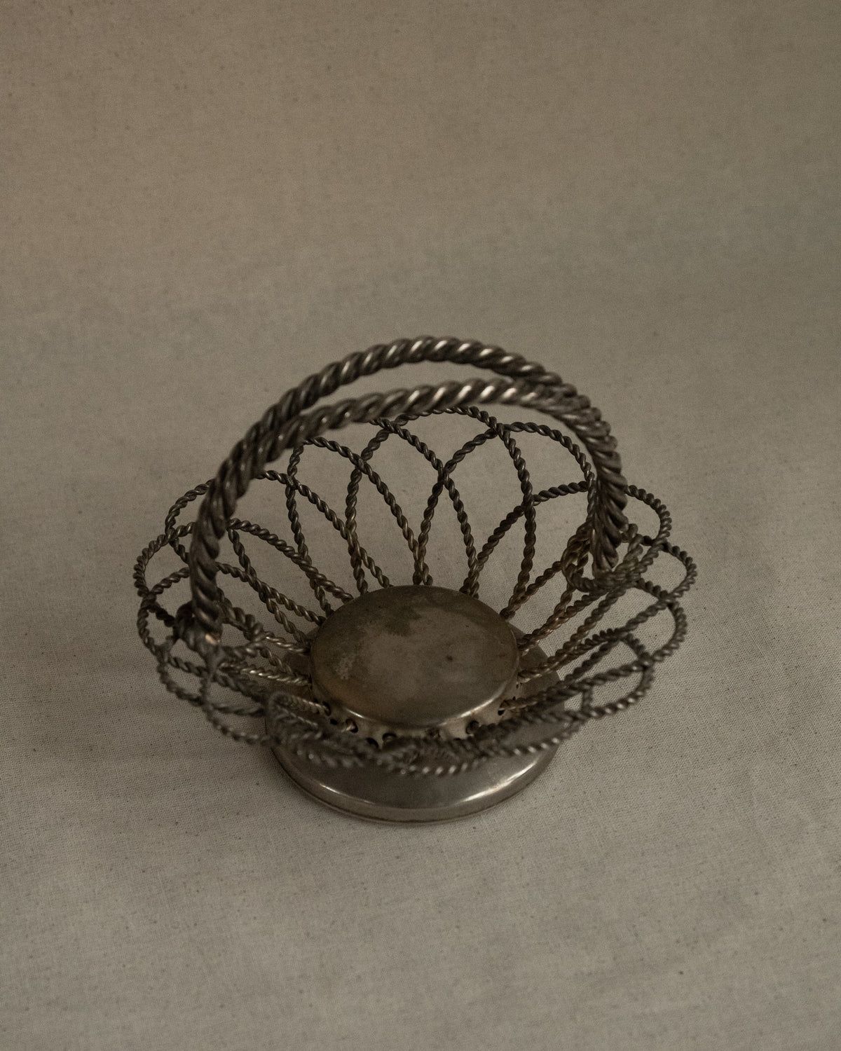 Silver plated basket with rope design handles
