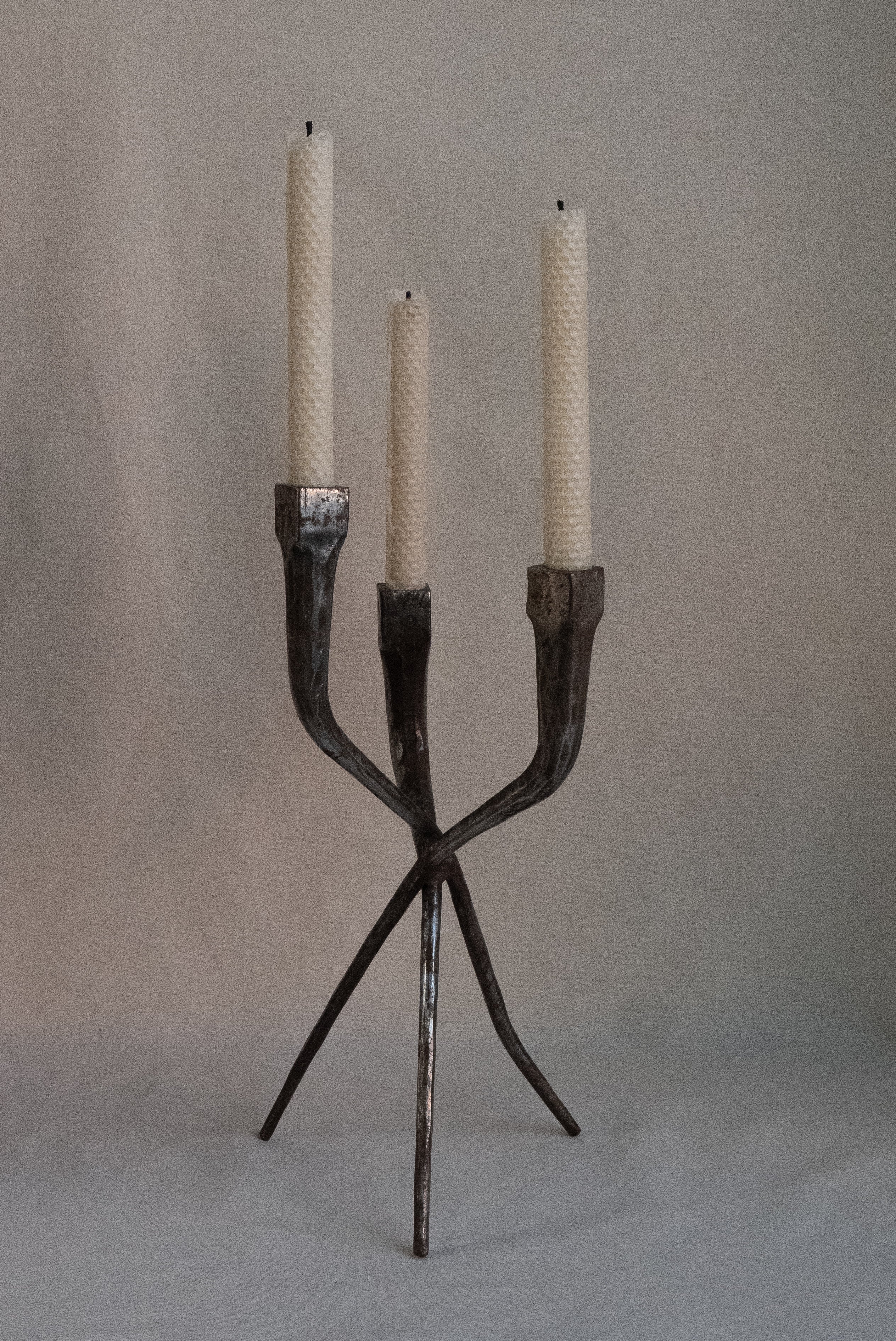 Brutalist metal candelabra