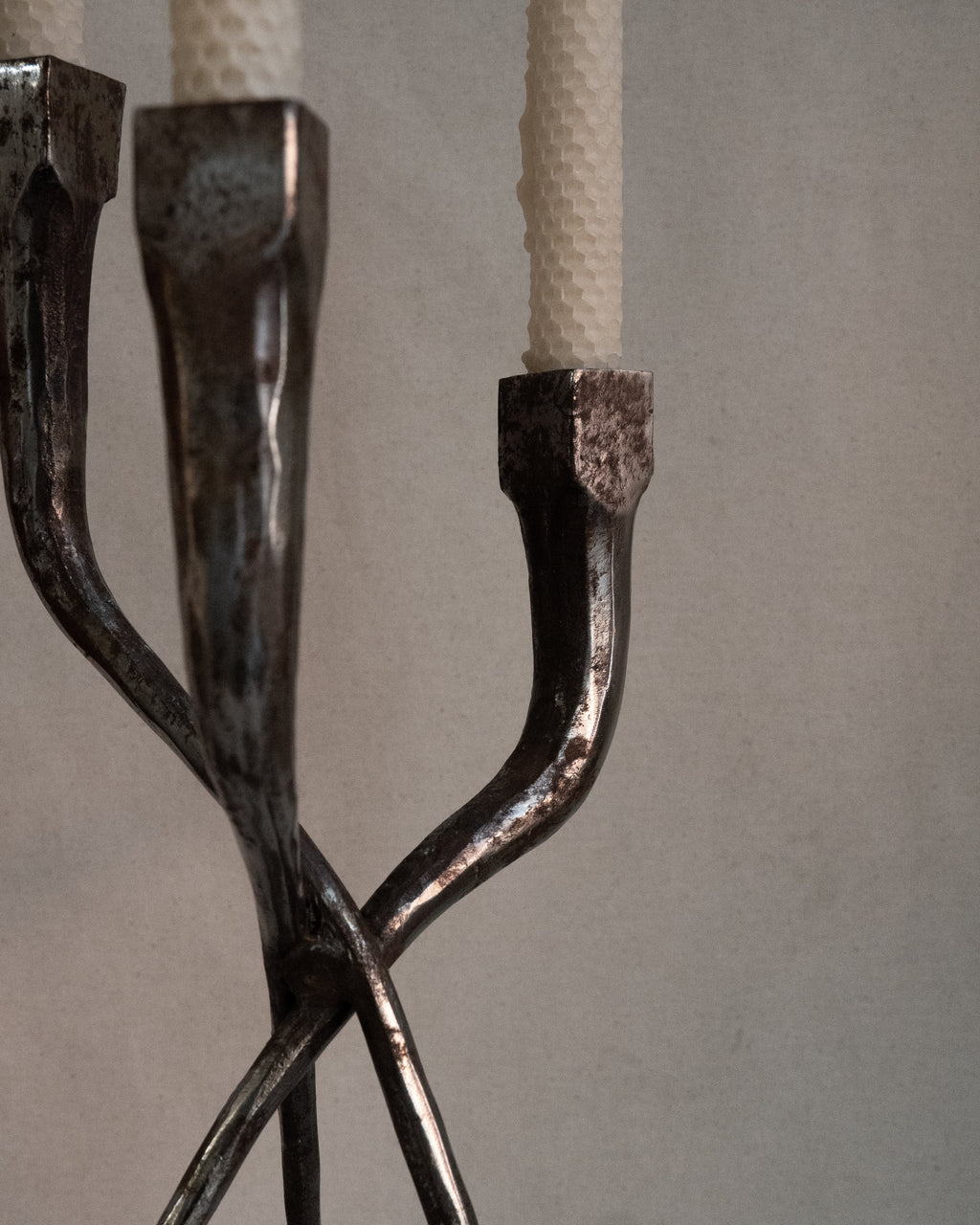 Brutalist metal candelabra