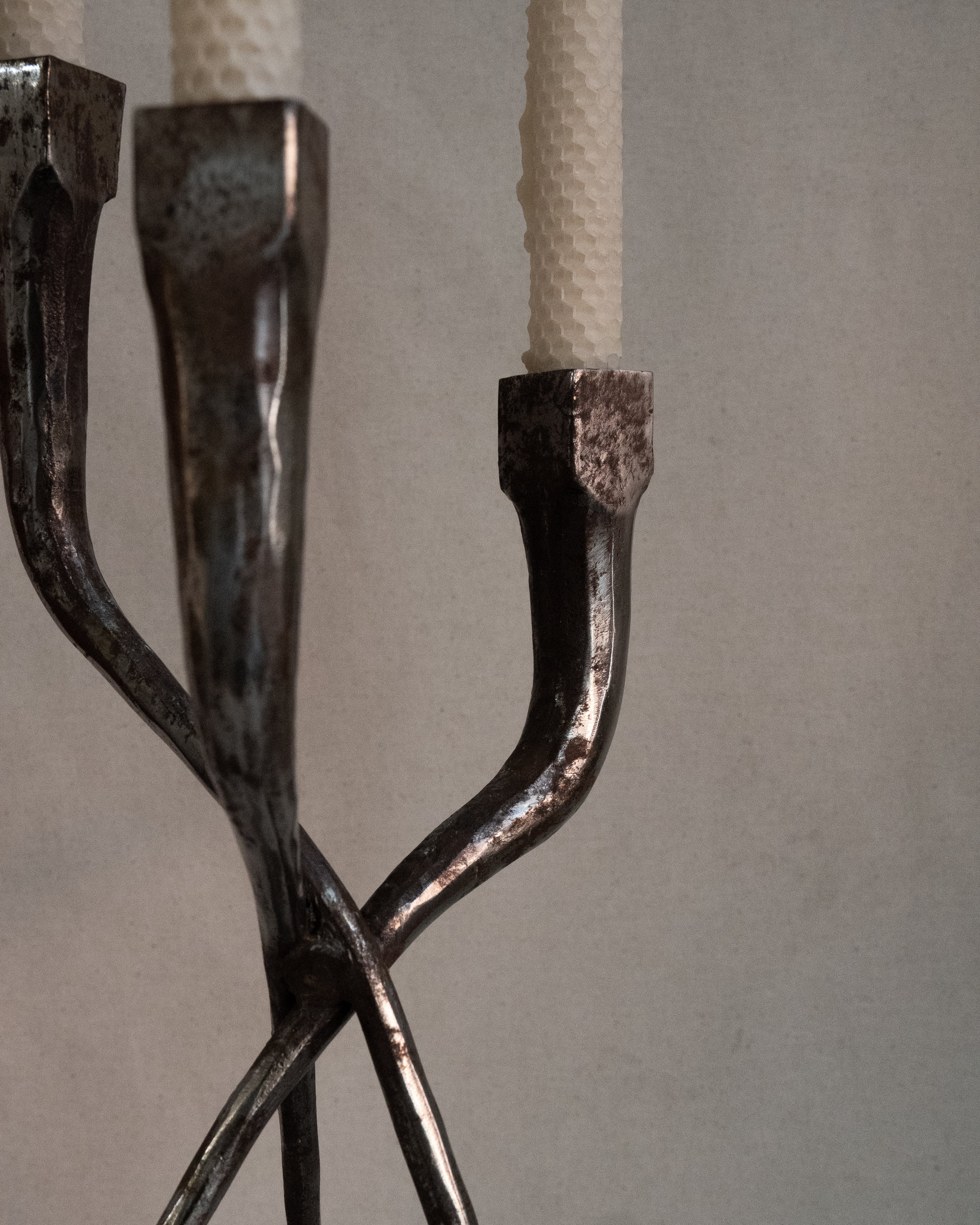 Brutalist metal candelabra