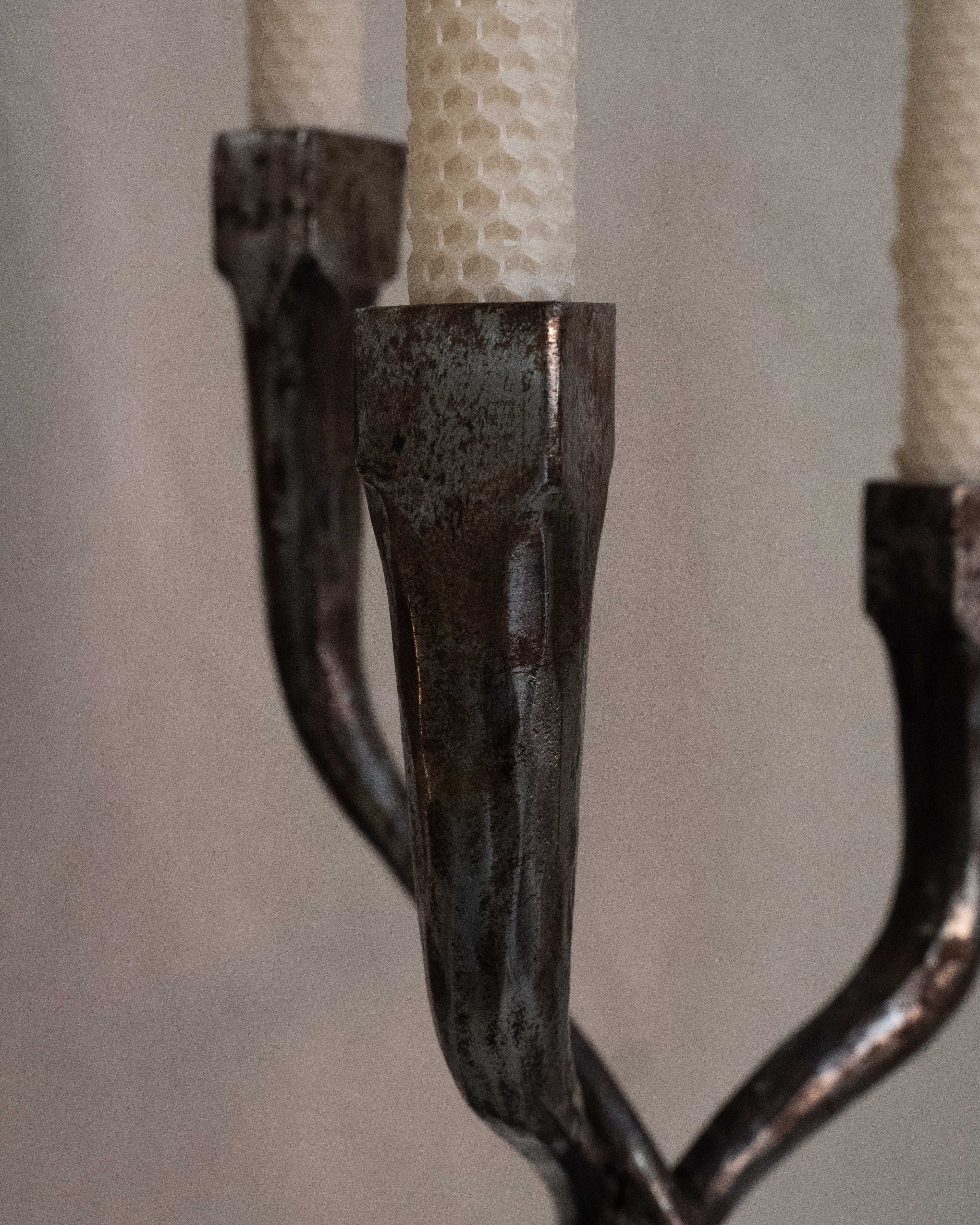 Brutalist metal candelabra