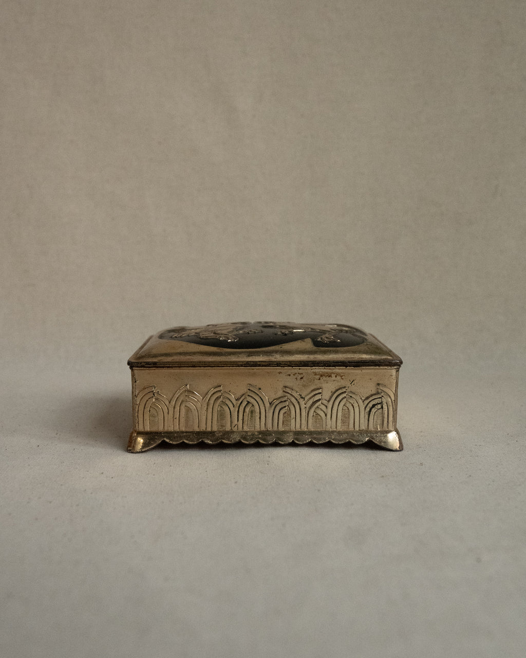 Brass trinket box with pair of roosters, Made in Japan