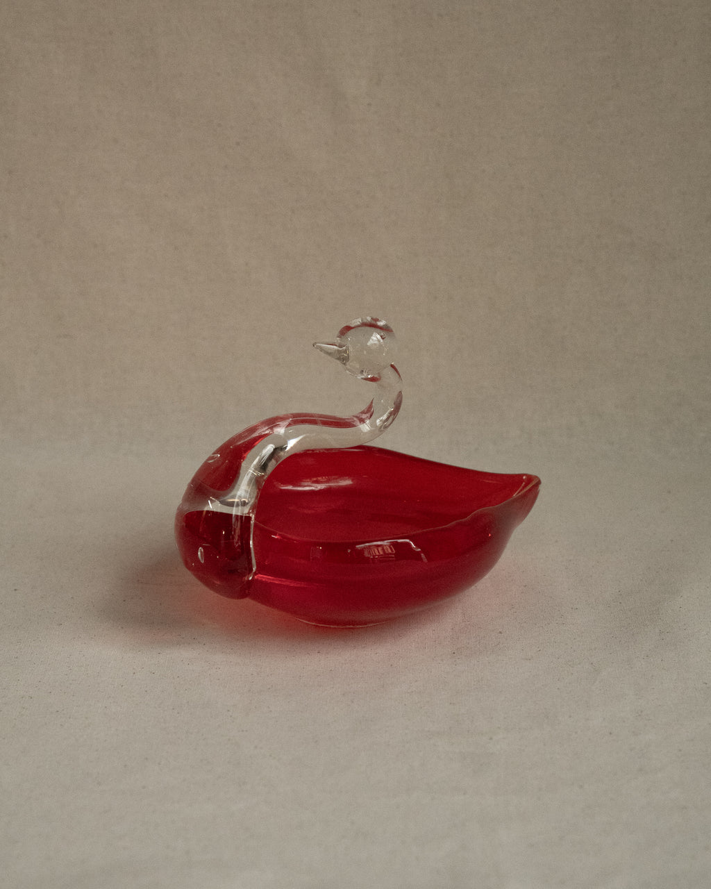 Red-orange swan art glass dish