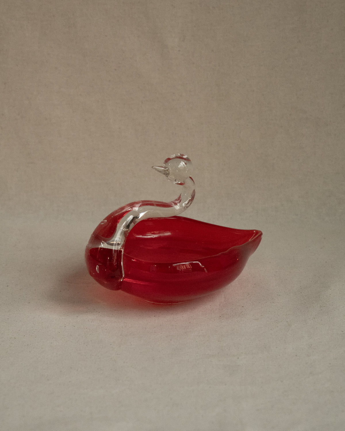 Red-orange swan art glass dish