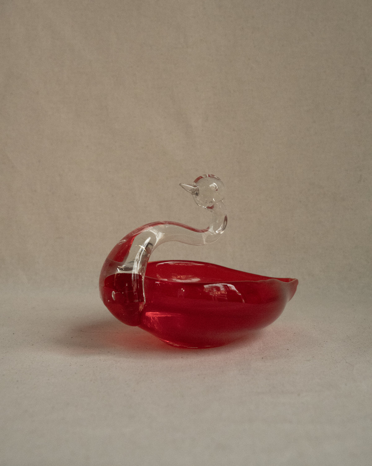 Red-orange swan art glass dish