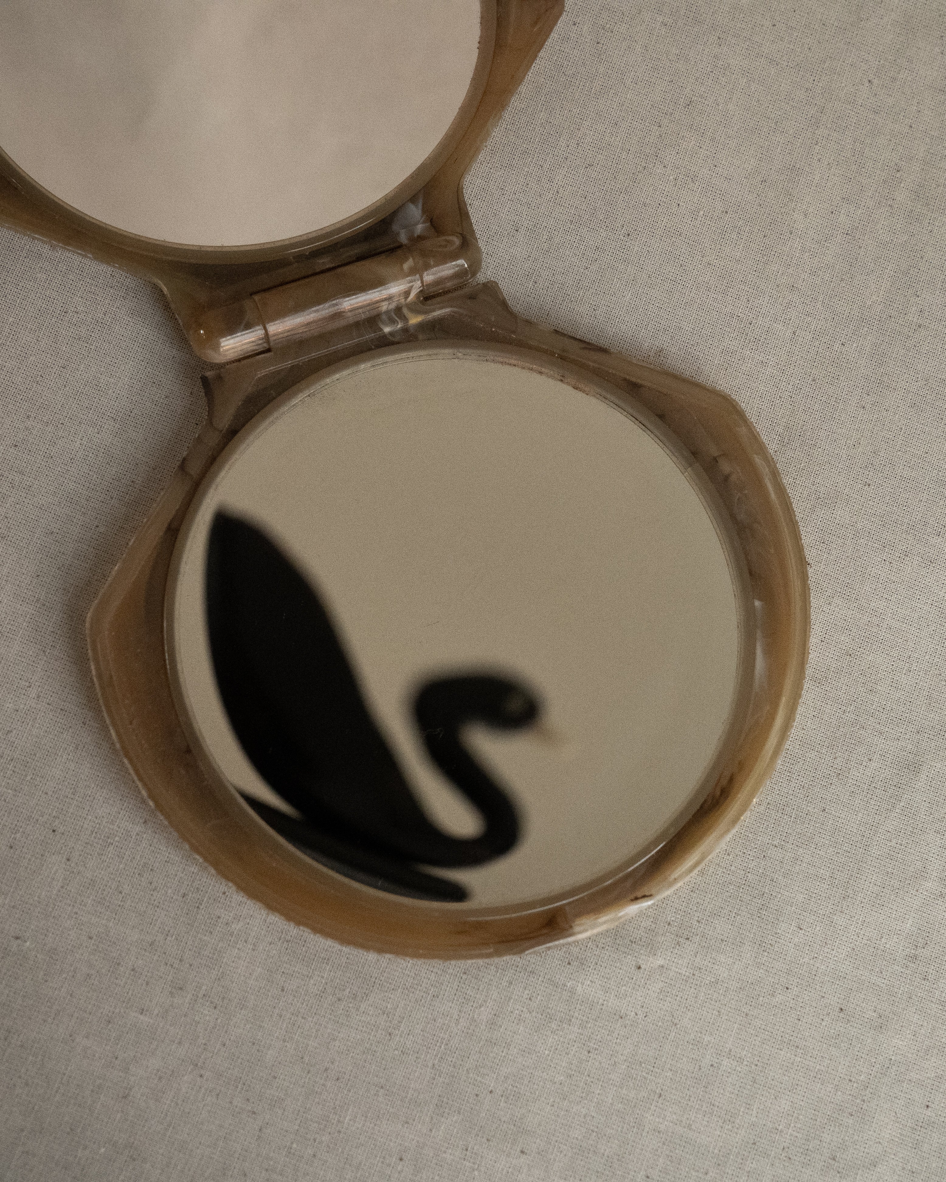 Foldable dual-sided celluloid shell mirror, Made in Japan