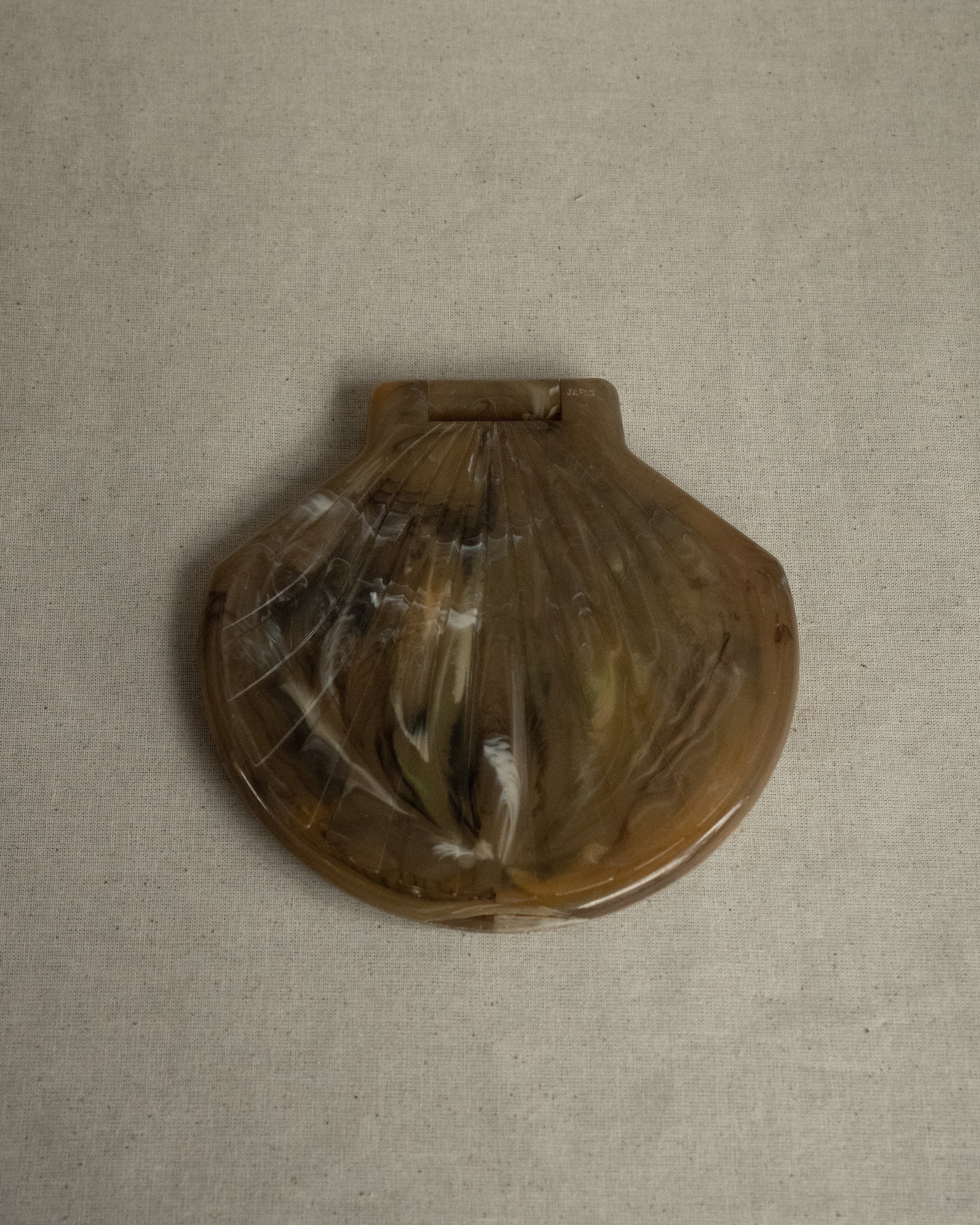 Foldable dual-sided celluloid shell mirror, Made in Japan