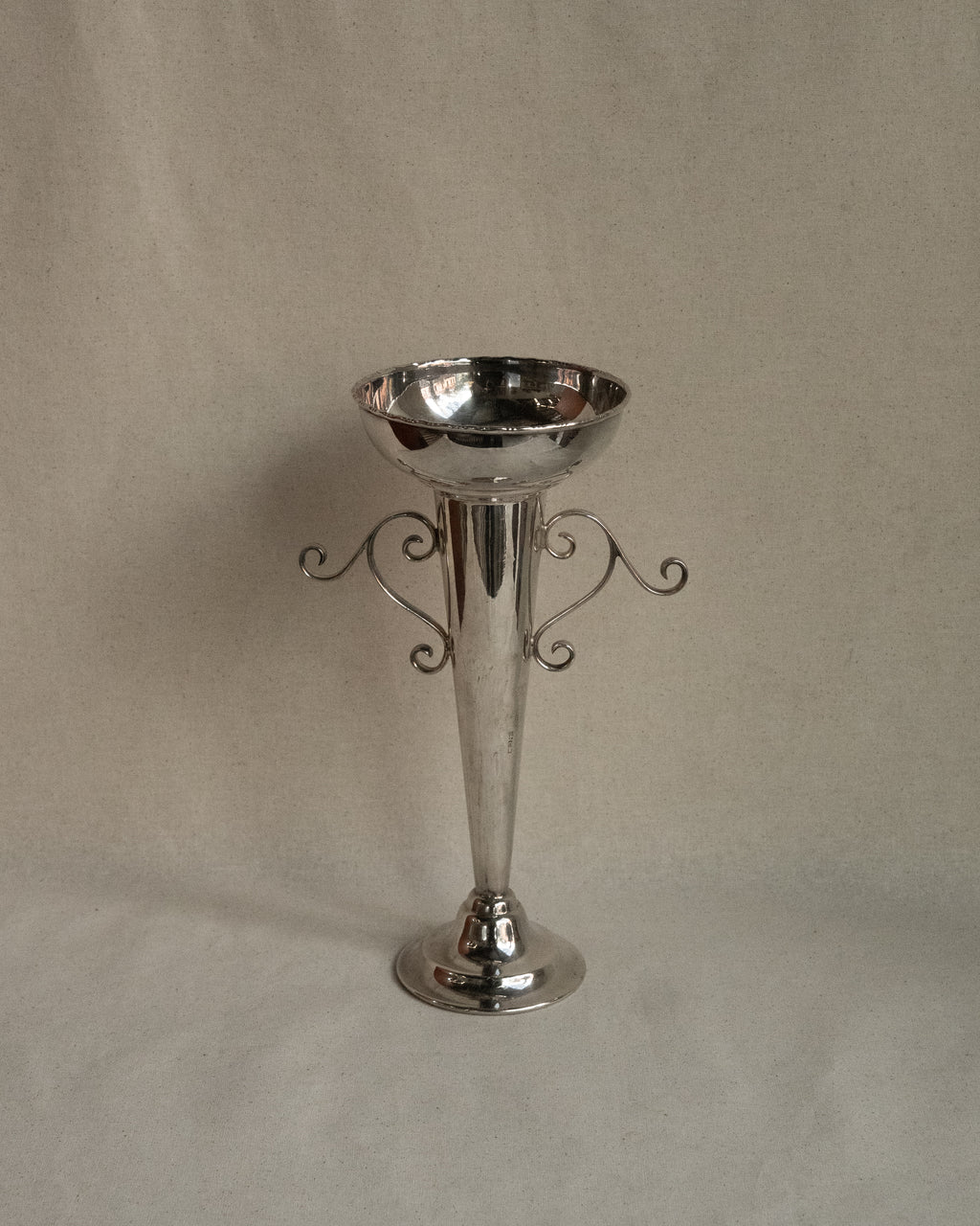 Silver plated tapered vase with spiral handles