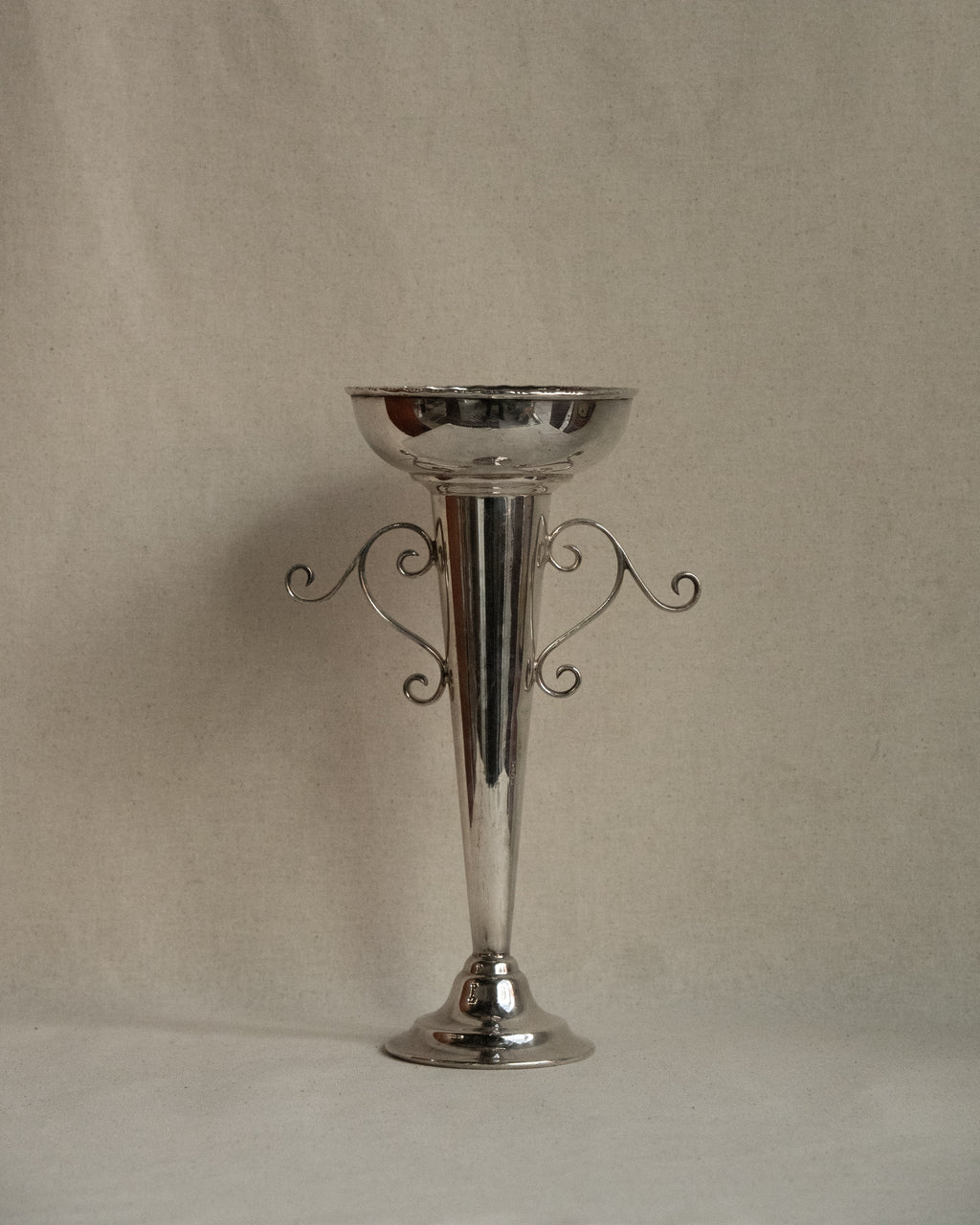 Silver plated tapered vase with spiral handles