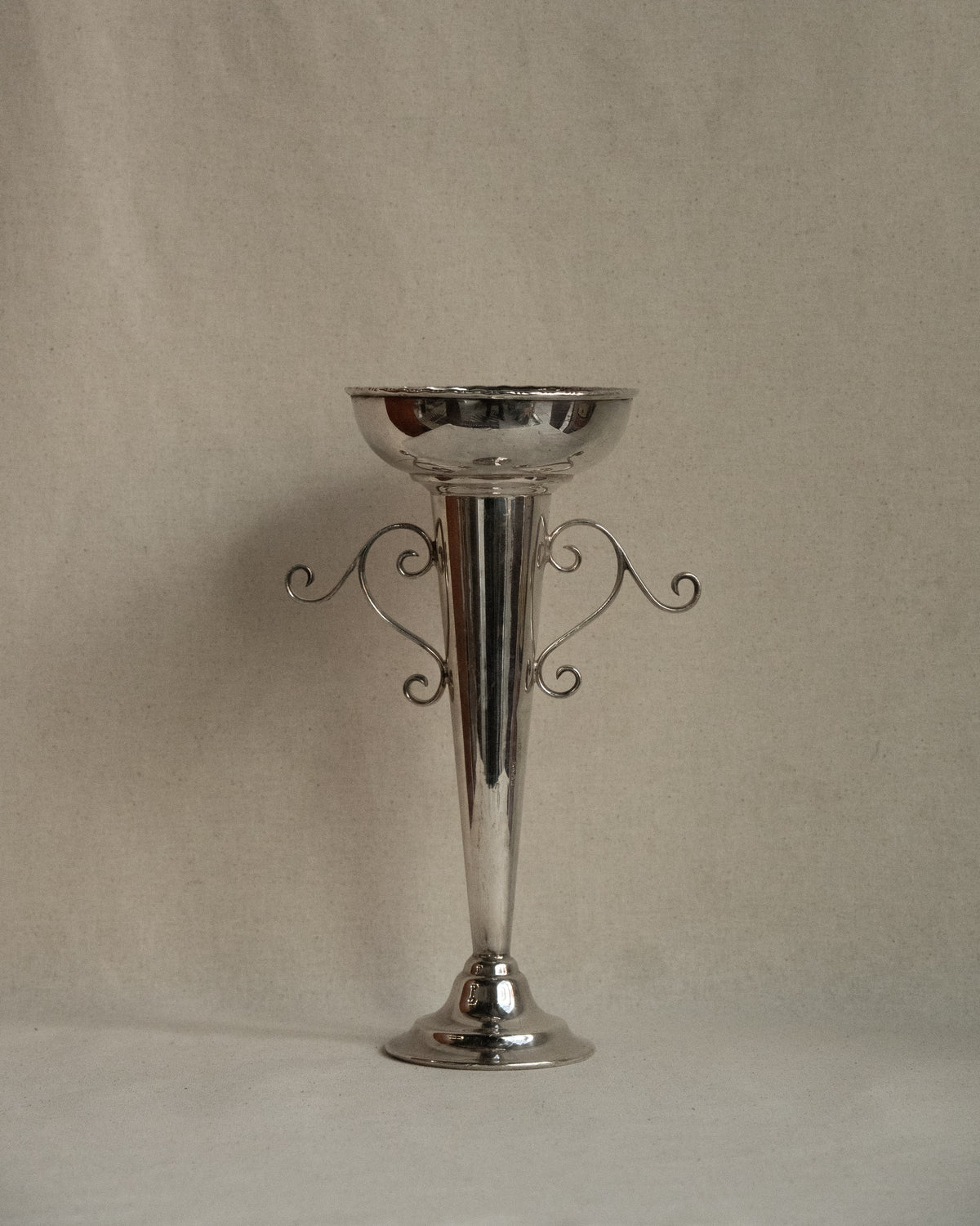 Silver plated tapered vase with spiral handles
