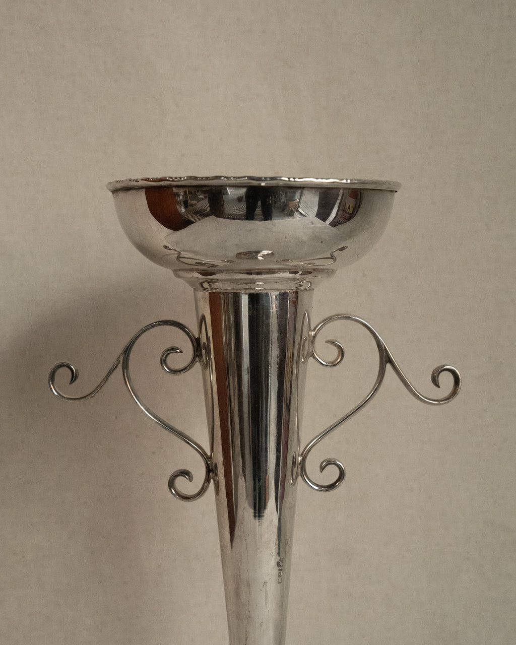 Silver plated tapered vase with spiral handles