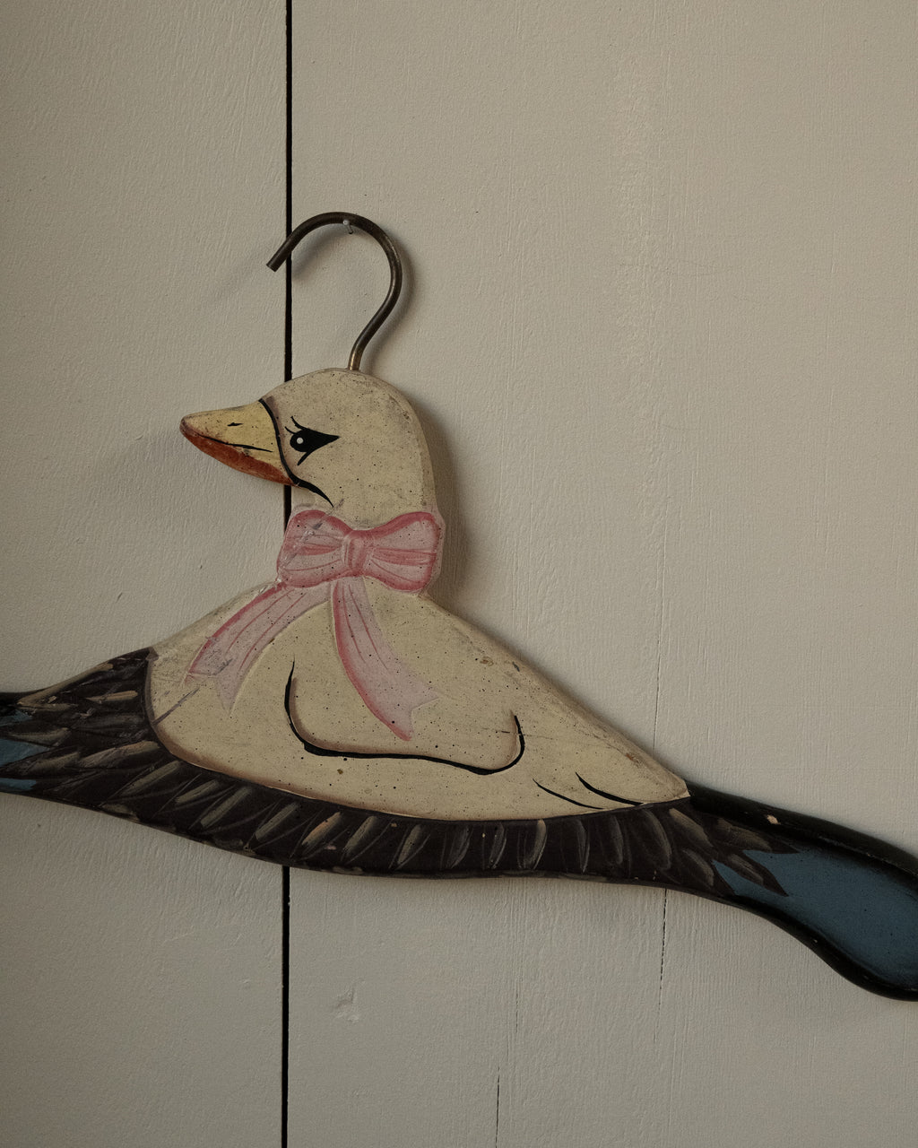 Folk art painted wooden duck hanger
