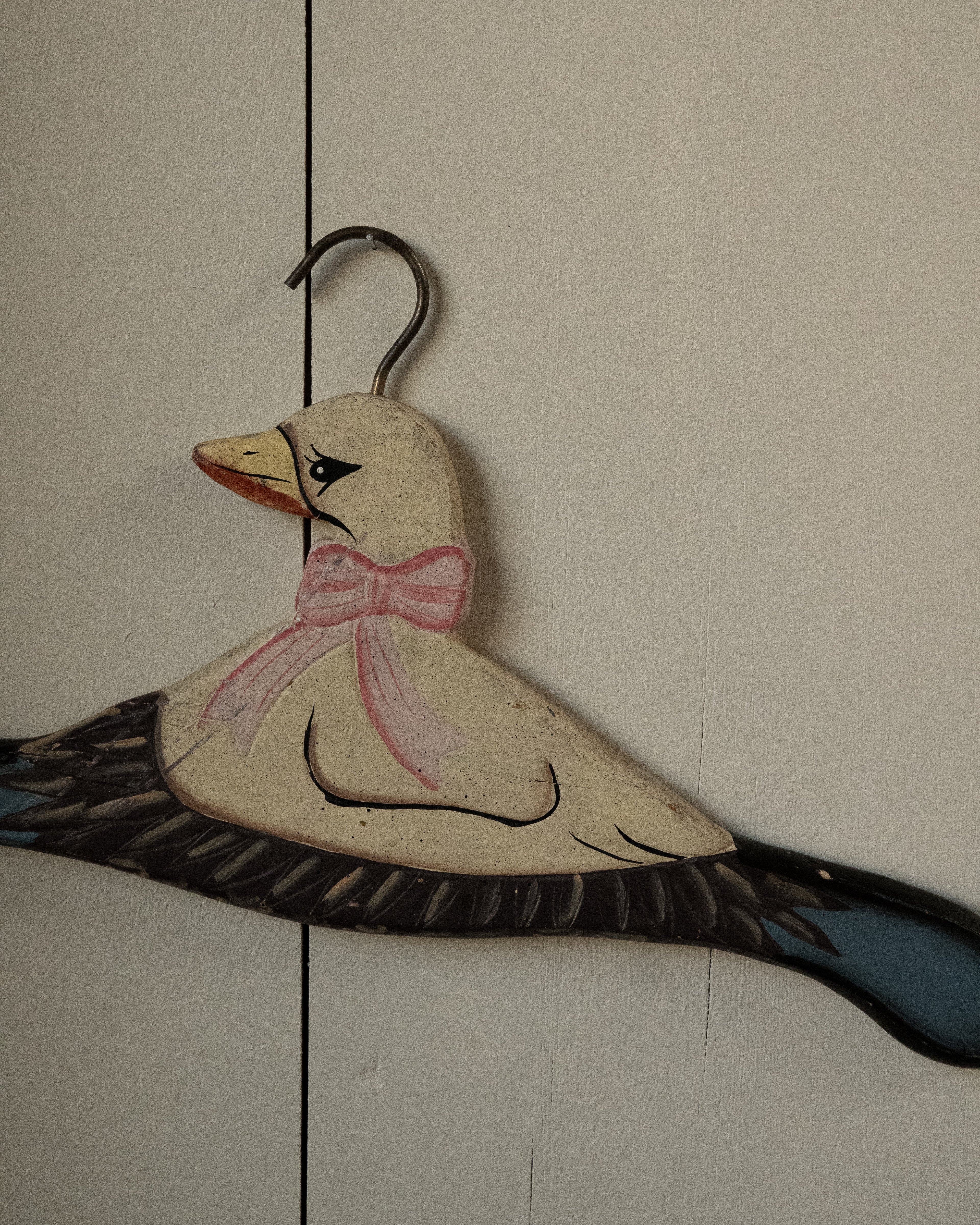 Folk art painted wooden duck hanger