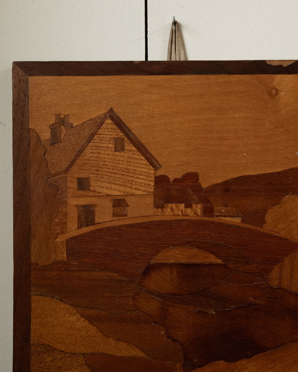 Wood marquetry of landscape wall hanging