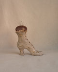 Early 20th century wooden heeled boot pin cushion