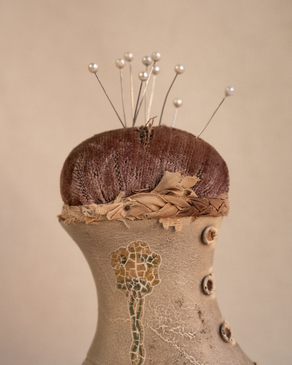 Early 20th century wooden heeled boot pin cushion