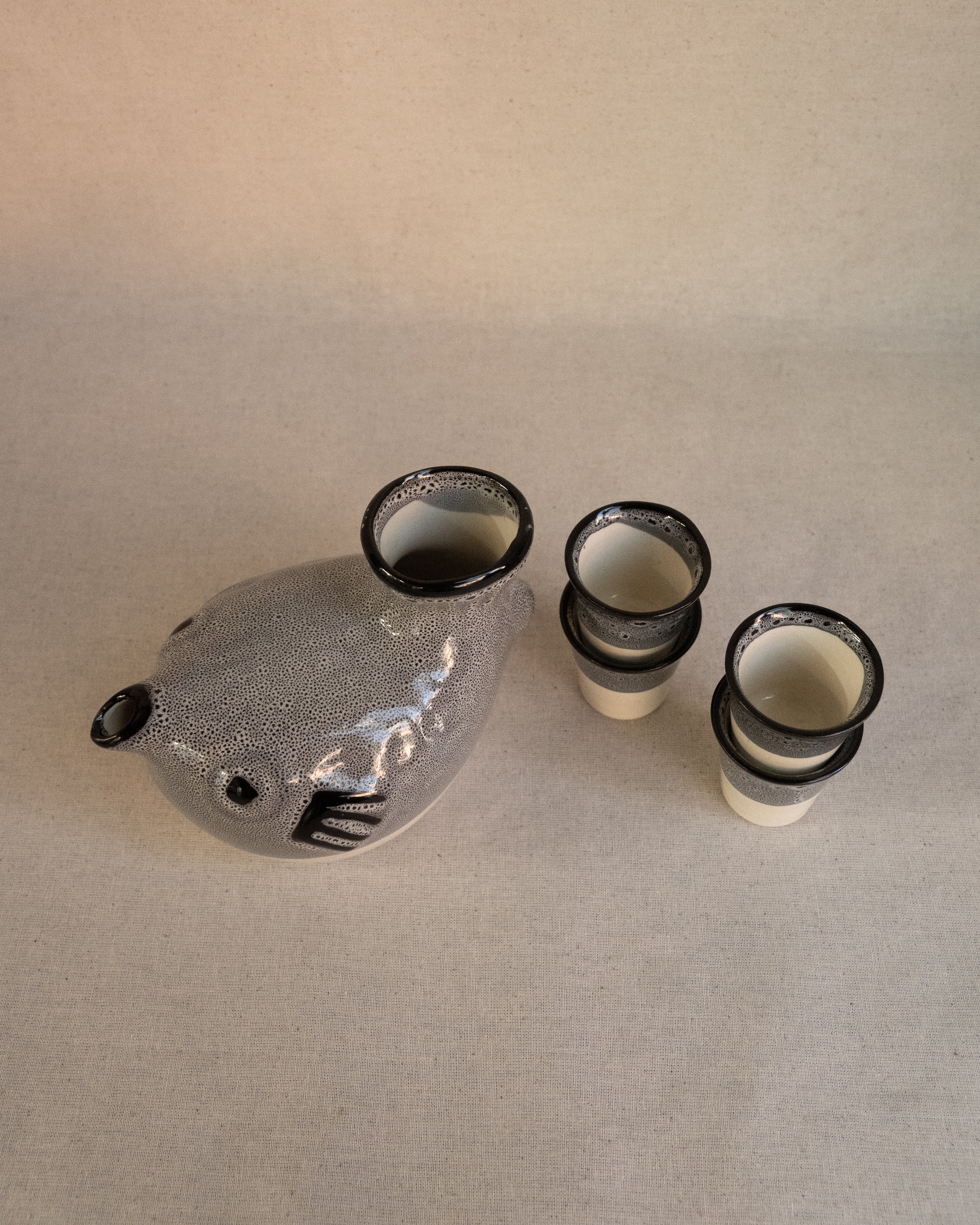 Ceramic fugu sake set, Made in Japan