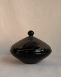 Etched black glass covered bowl with three swans in art nouveau style