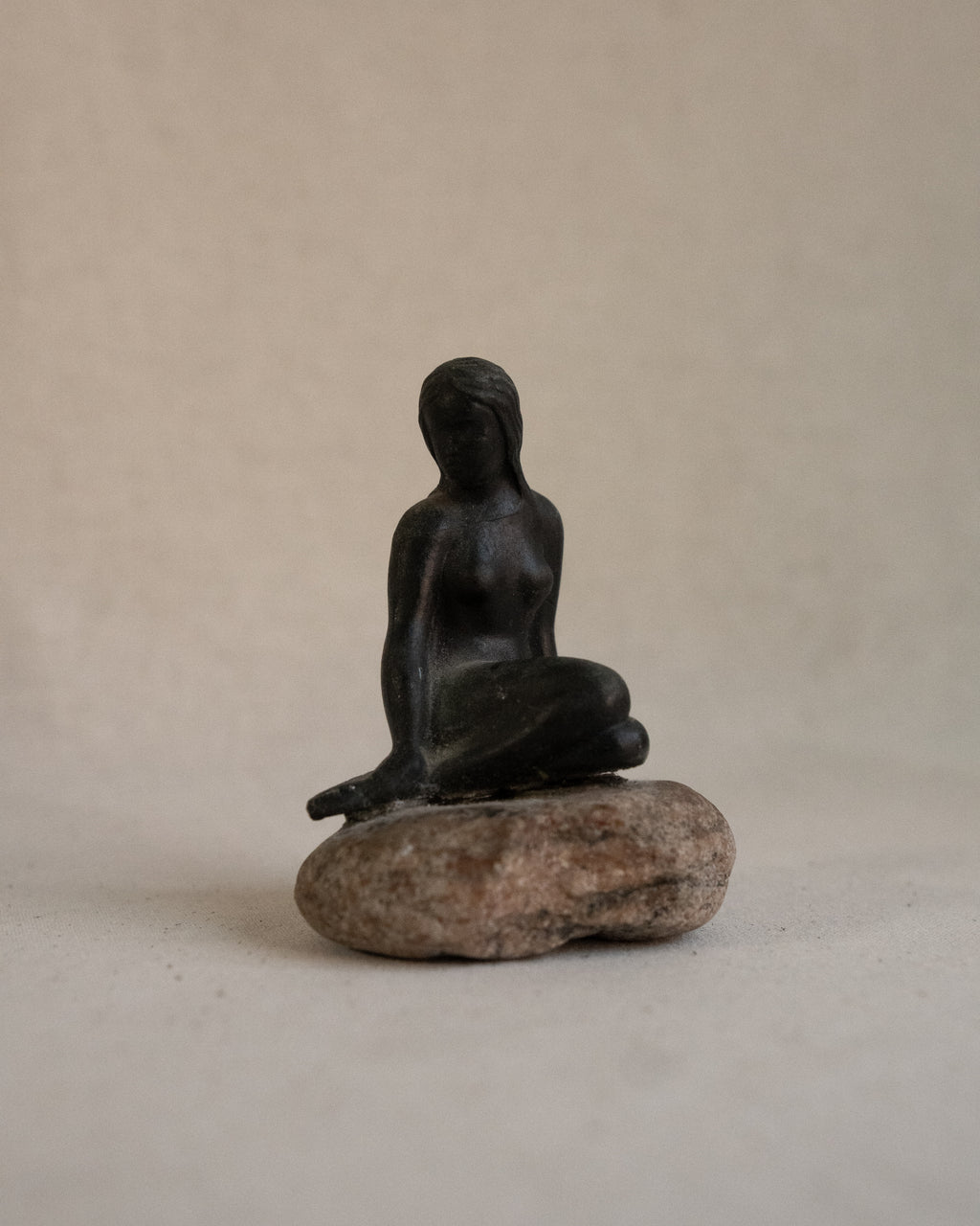 1960s Danish Little Mermaid metal sculpture on stone