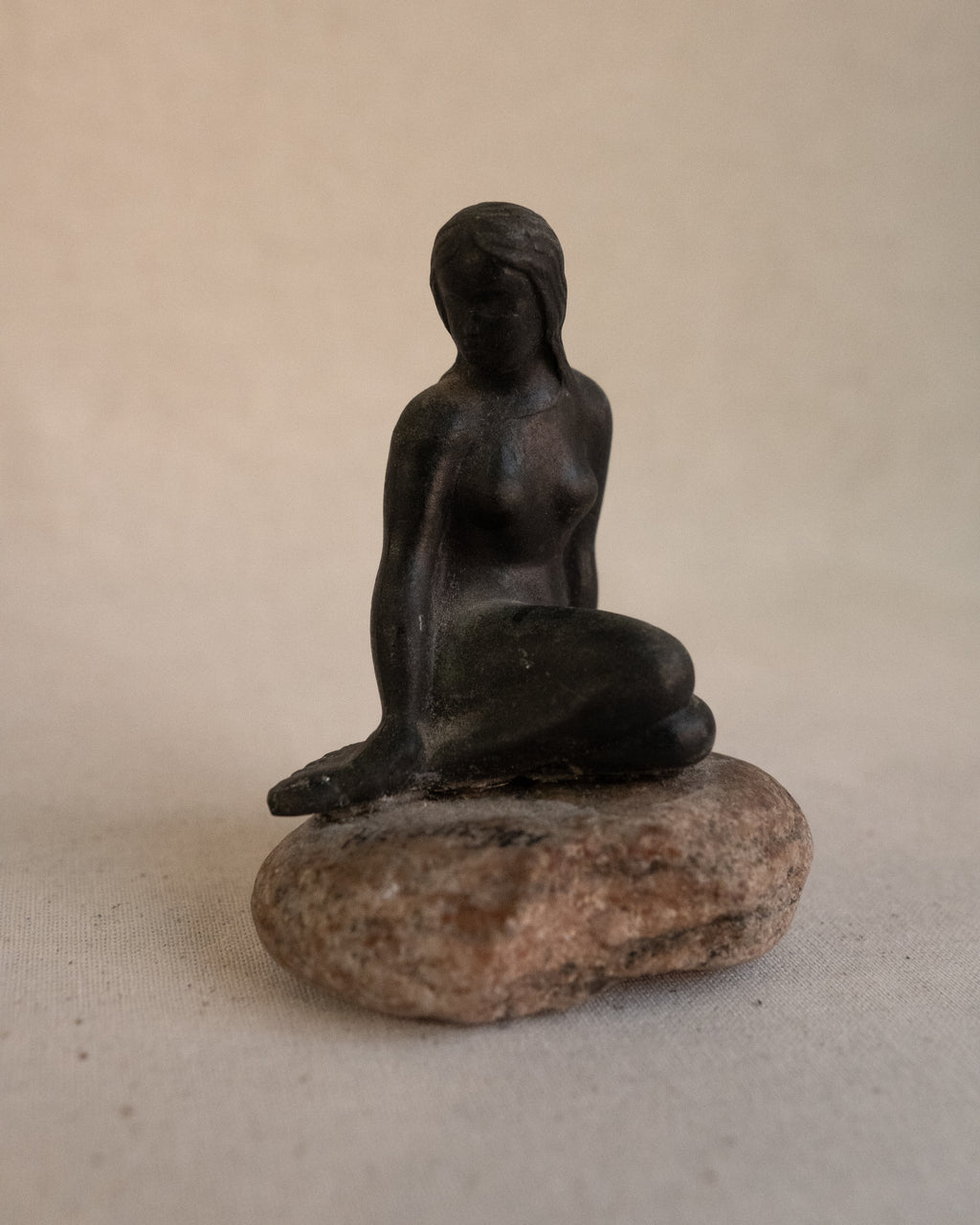 1960s Danish Little Mermaid metal sculpture on stone