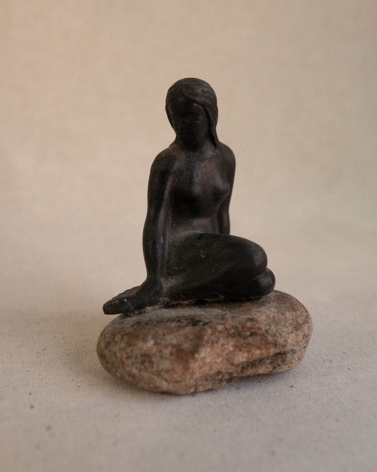 1960s Danish Little Mermaid metal sculpture on stone