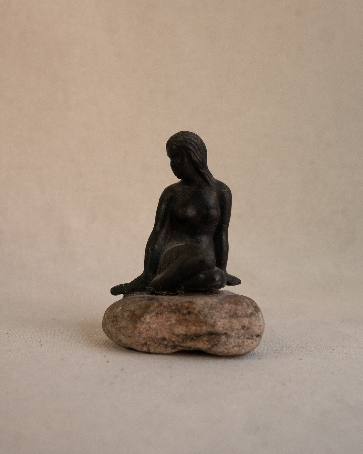 1960s Danish Little Mermaid metal sculpture on stone