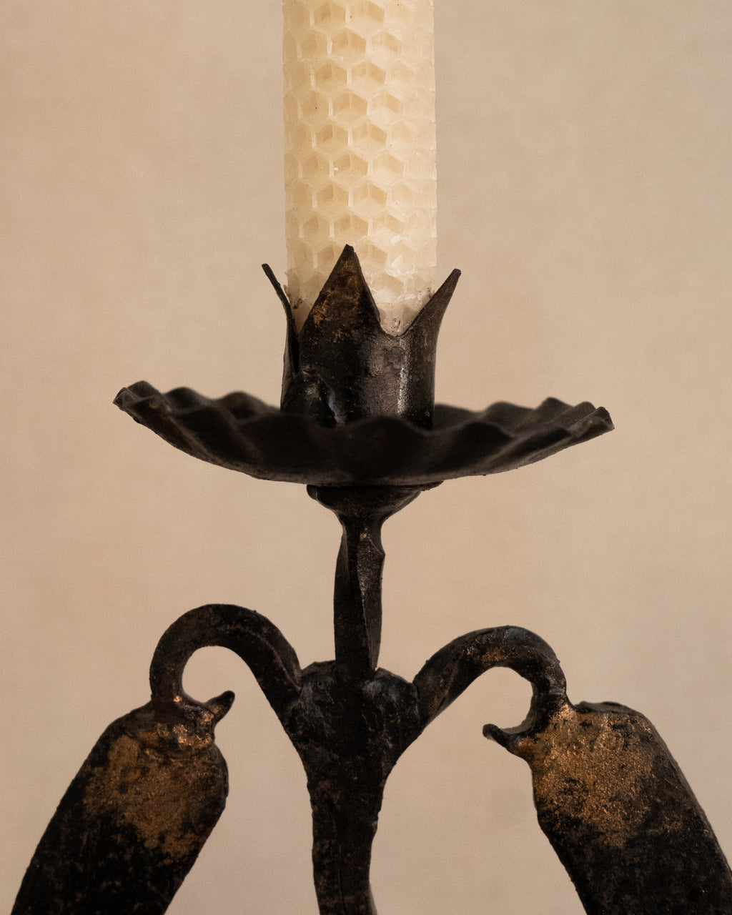 Wrought iron brutalist horseshoe candelabra