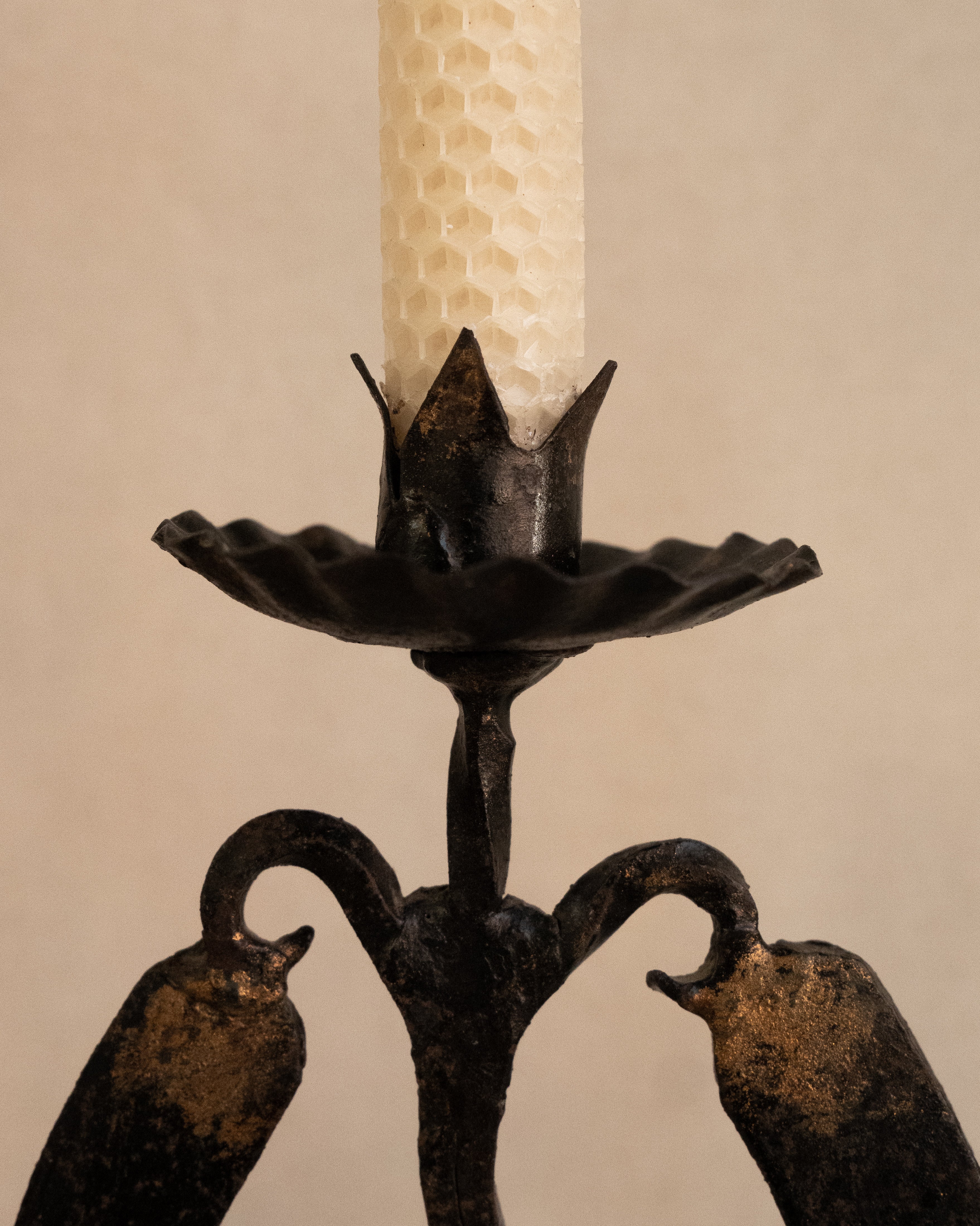 Wrought iron brutalist horseshoe candelabra
