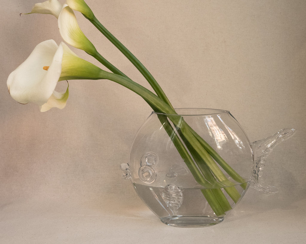 Clear fish art glass vase