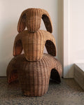 Set of 3 stackable rattan stools