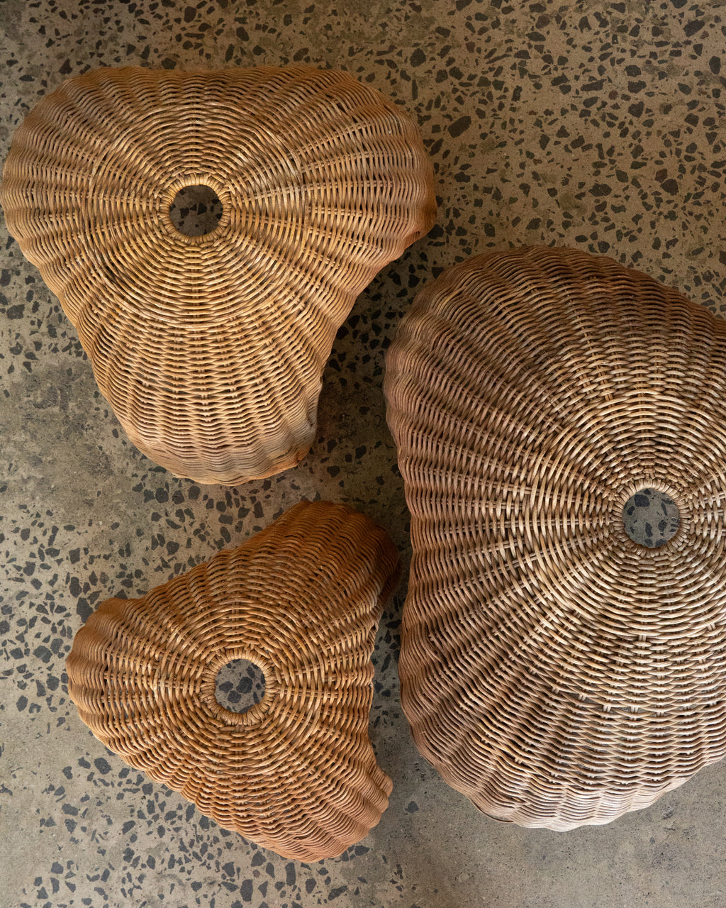 Set of 3 stackable rattan stools