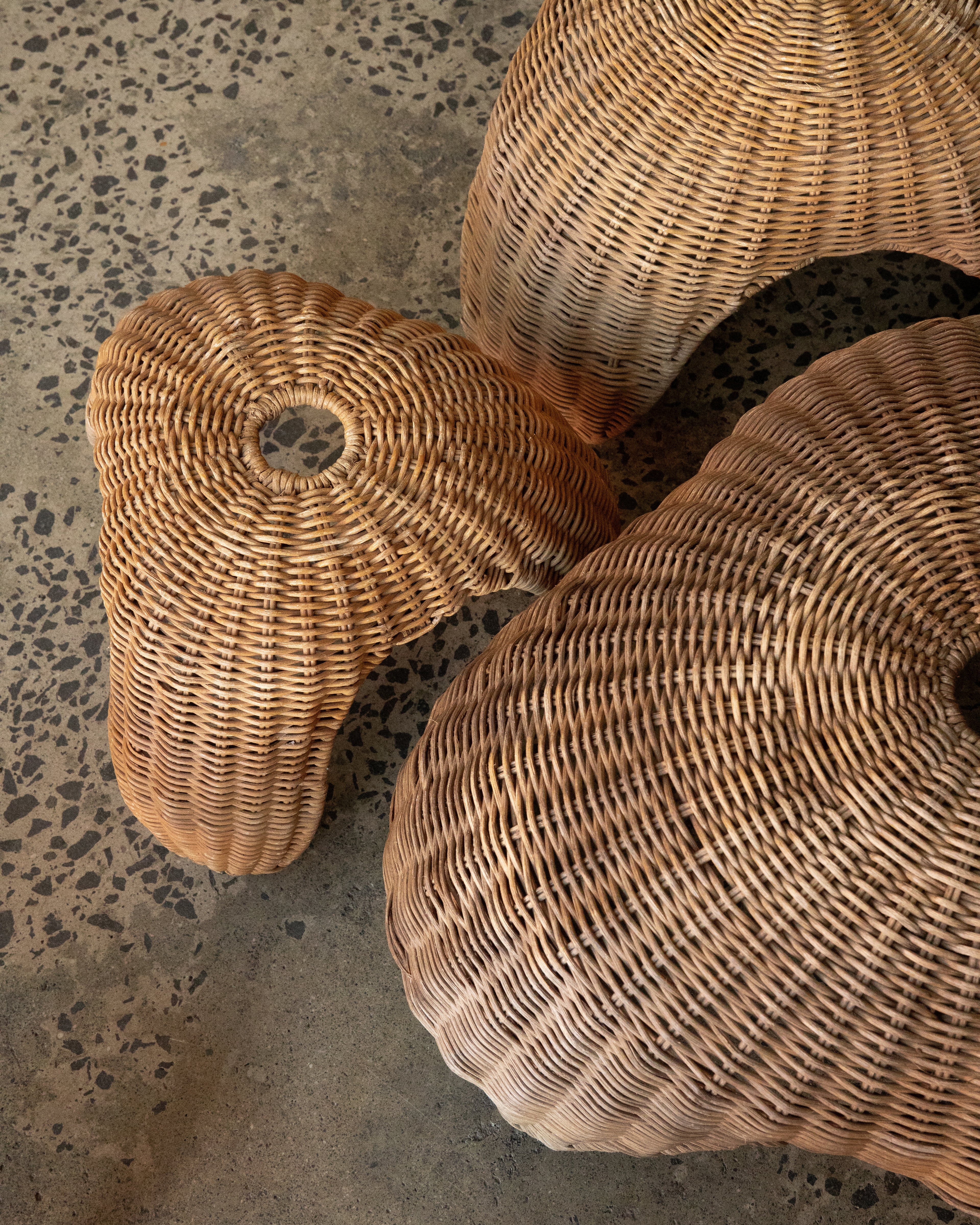 Set of 3 stackable rattan stools