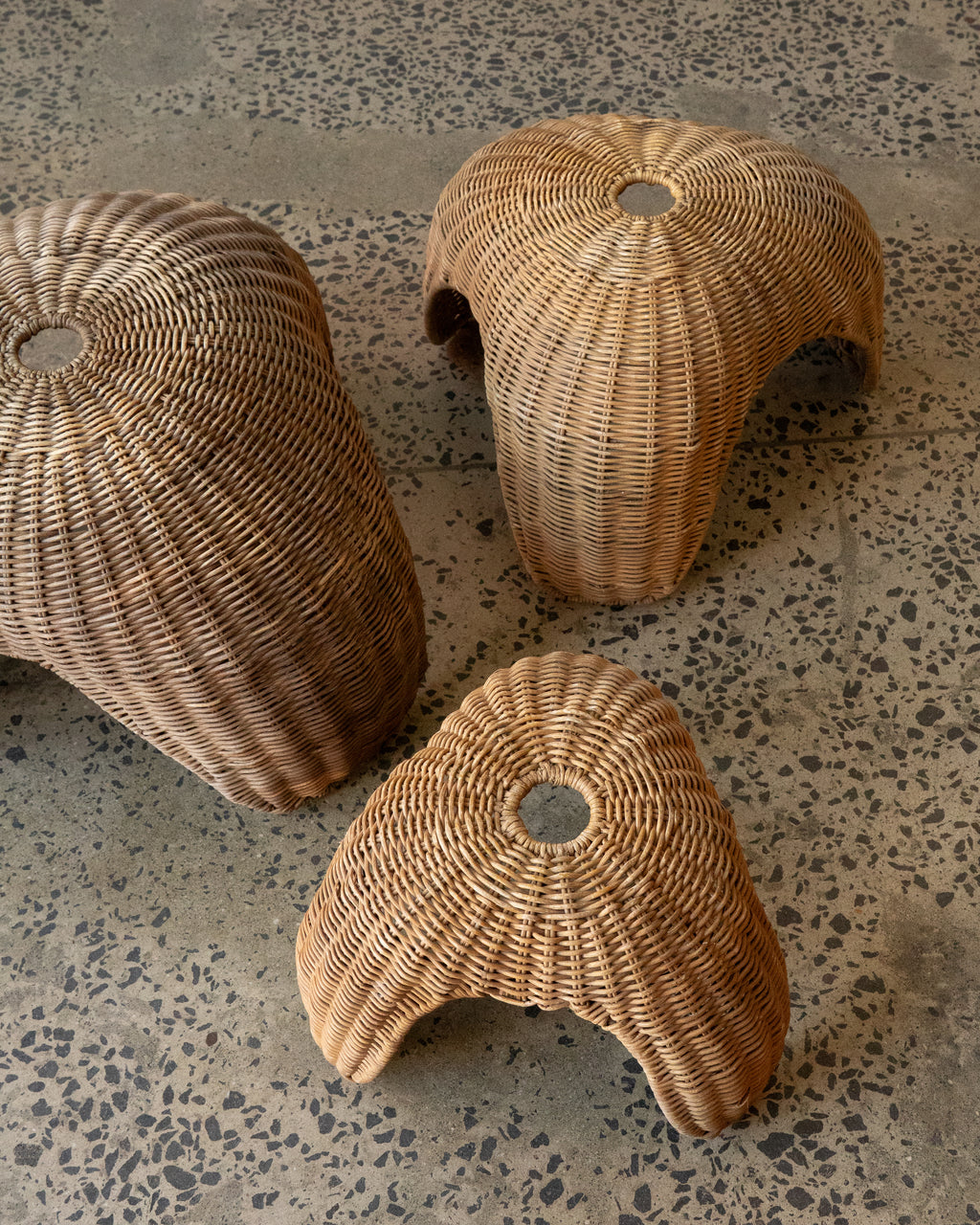 Set of 3 stackable rattan stools