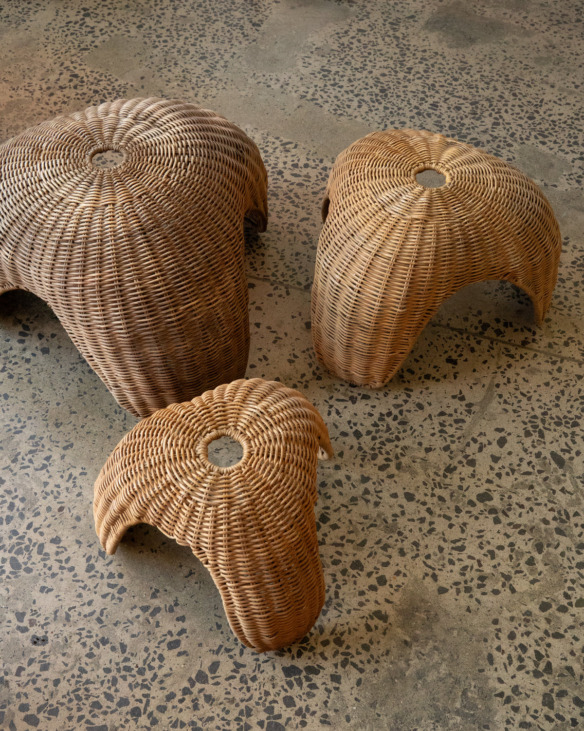 Set of 3 stackable rattan stools