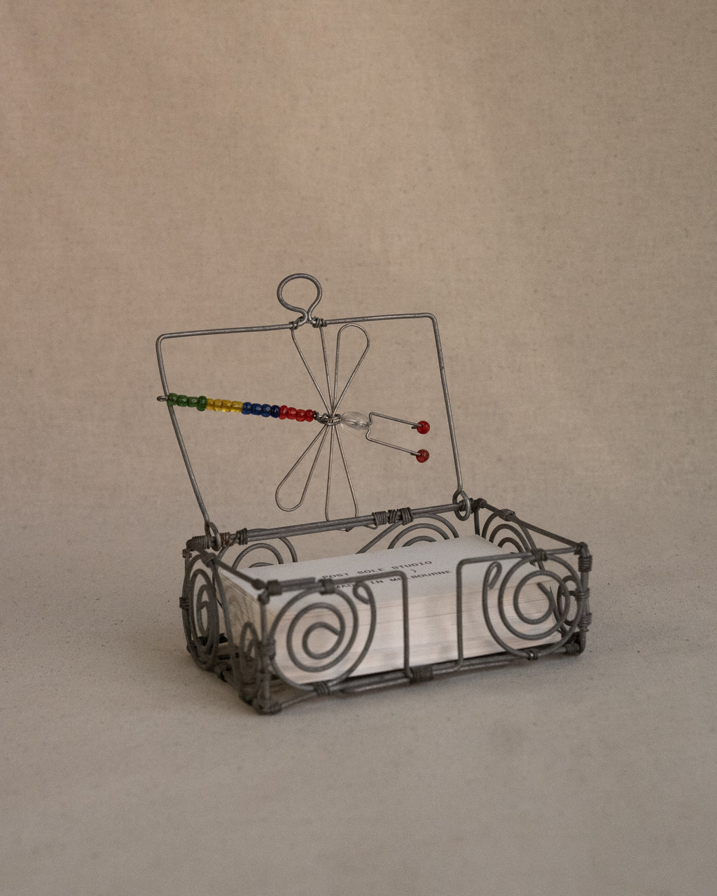 Beaded dragonfly wire art spirals box