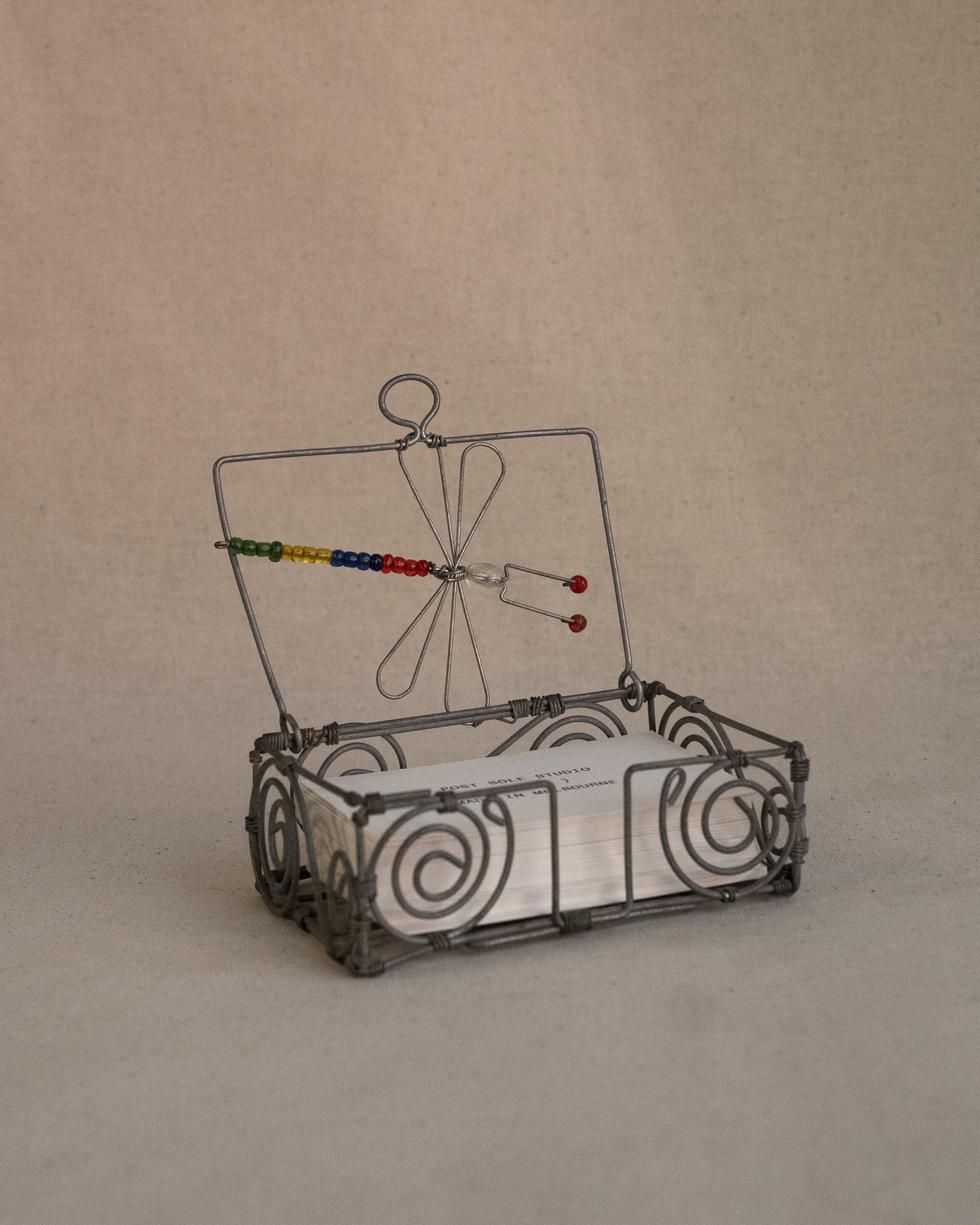 Beaded dragonfly wire art spirals box