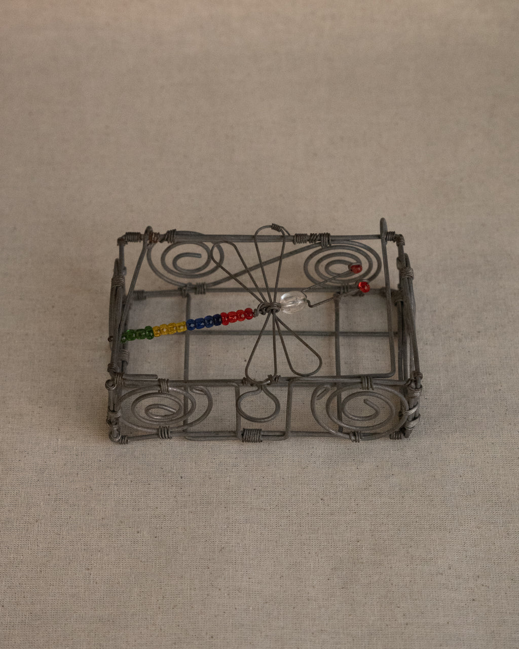 Beaded dragonfly wire art spirals box