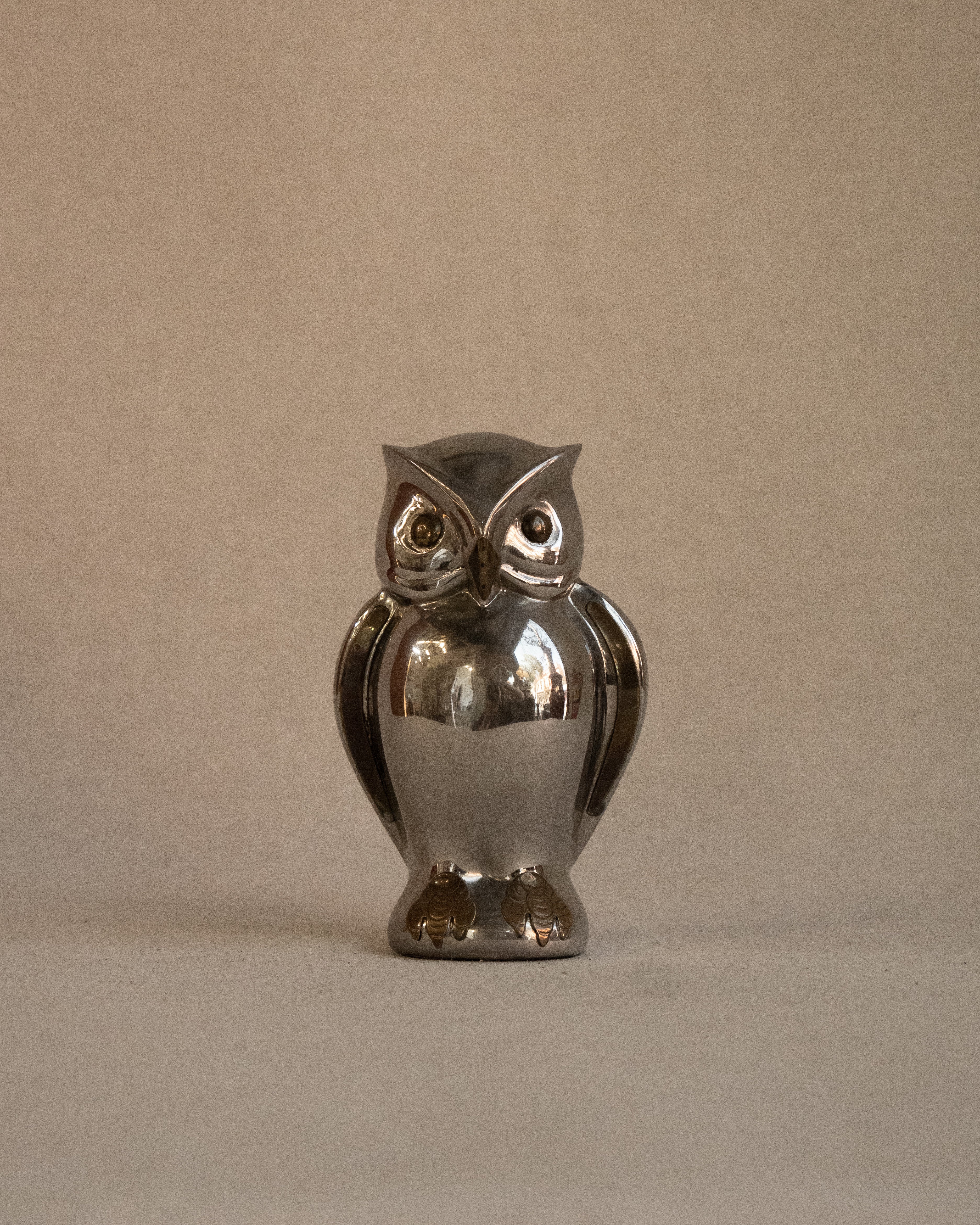 Pewter owl with brass details