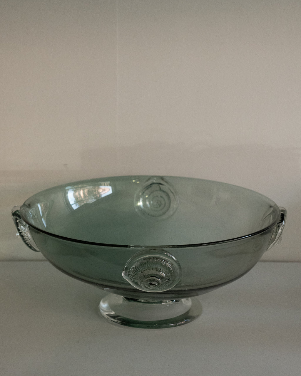Art glass bowl with shells and etchings of jellyfish, Made by Adelaide based glass blower Meg Caslake