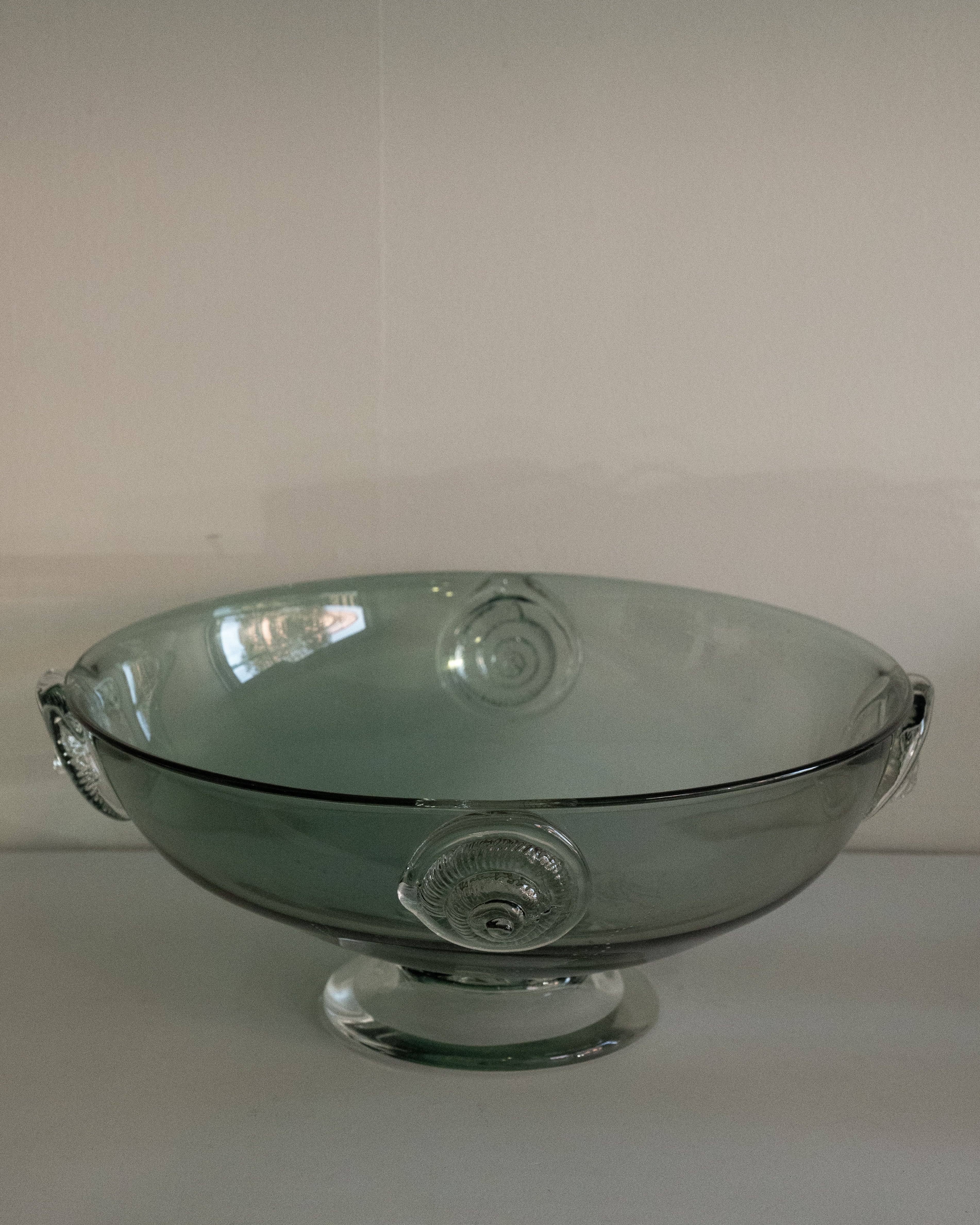 Art glass bowl with shells and etchings of jellyfish, Made by Adelaide based glass blower Meg Caslake
