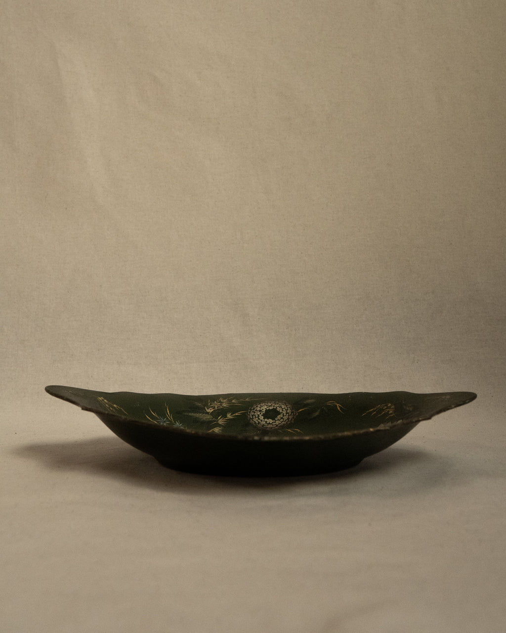 French green hand painted metal dish