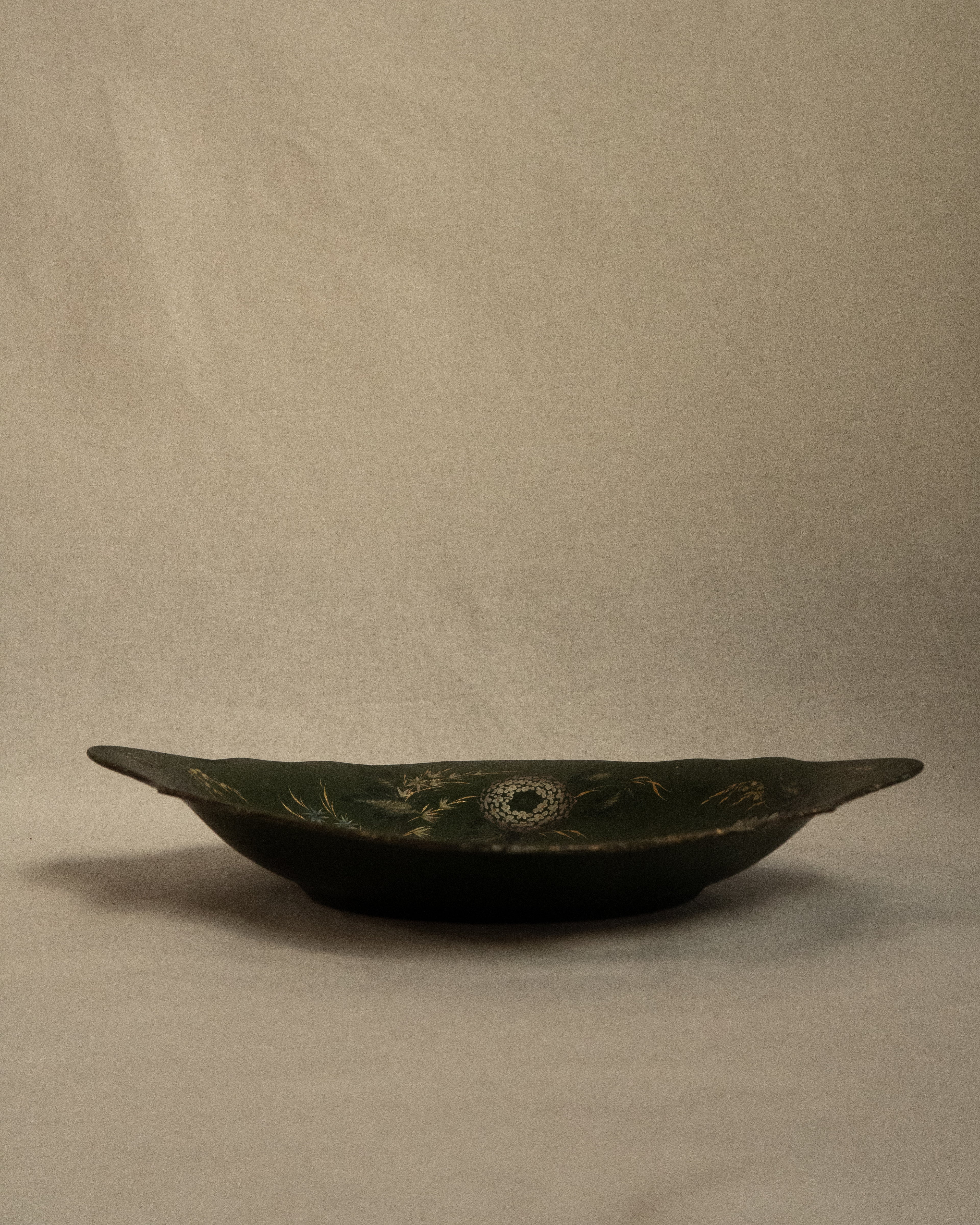 French green hand painted metal dish