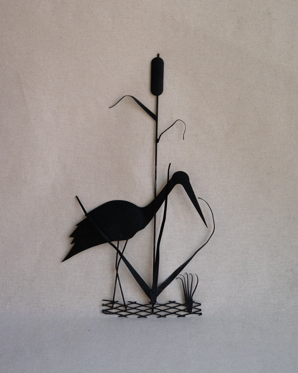 Heron amongst cattails metal decor