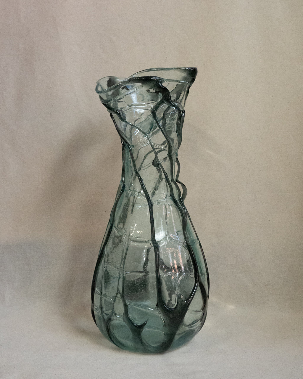 Hand blown blue art glass vase in art nouveau syle