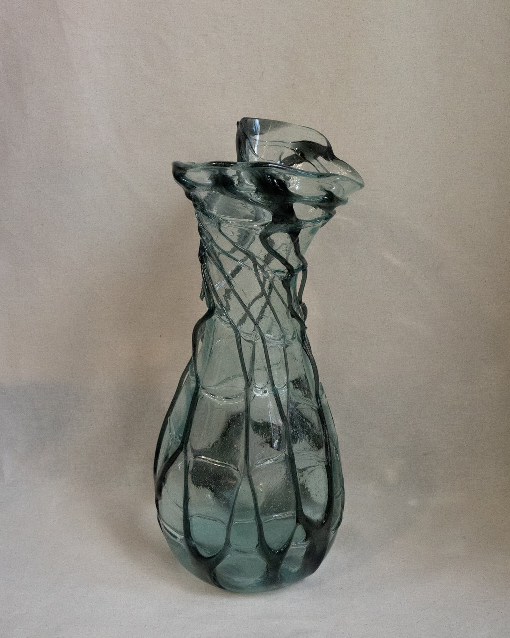 Hand blown blue art glass vase in art nouveau syle