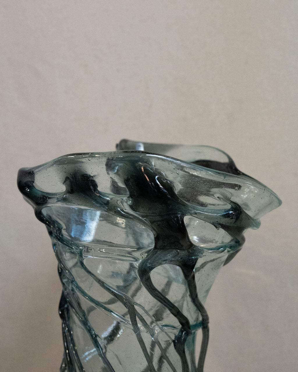 Hand blown blue art glass vase in art nouveau syle