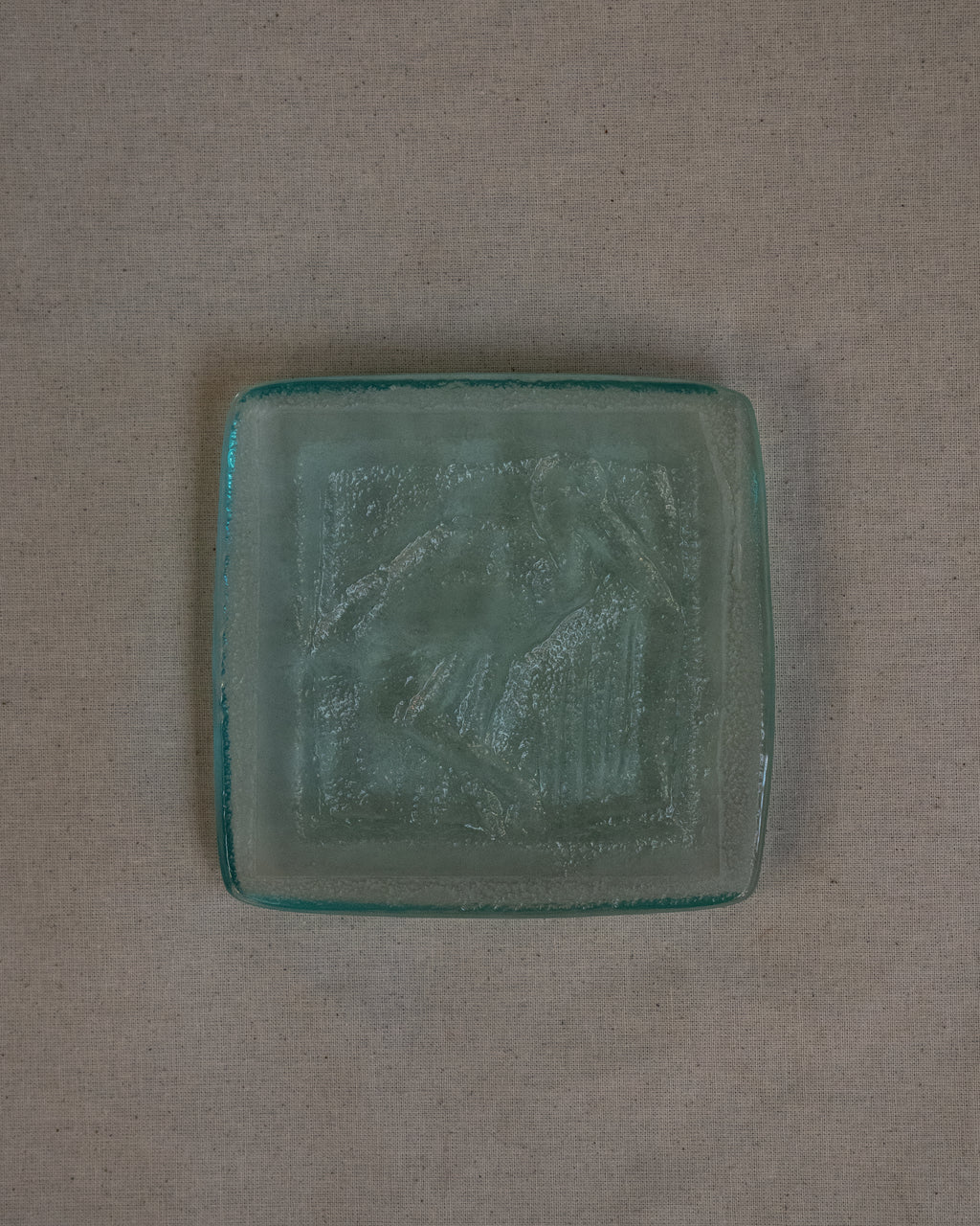 Ibis tinted green embossed glass dish